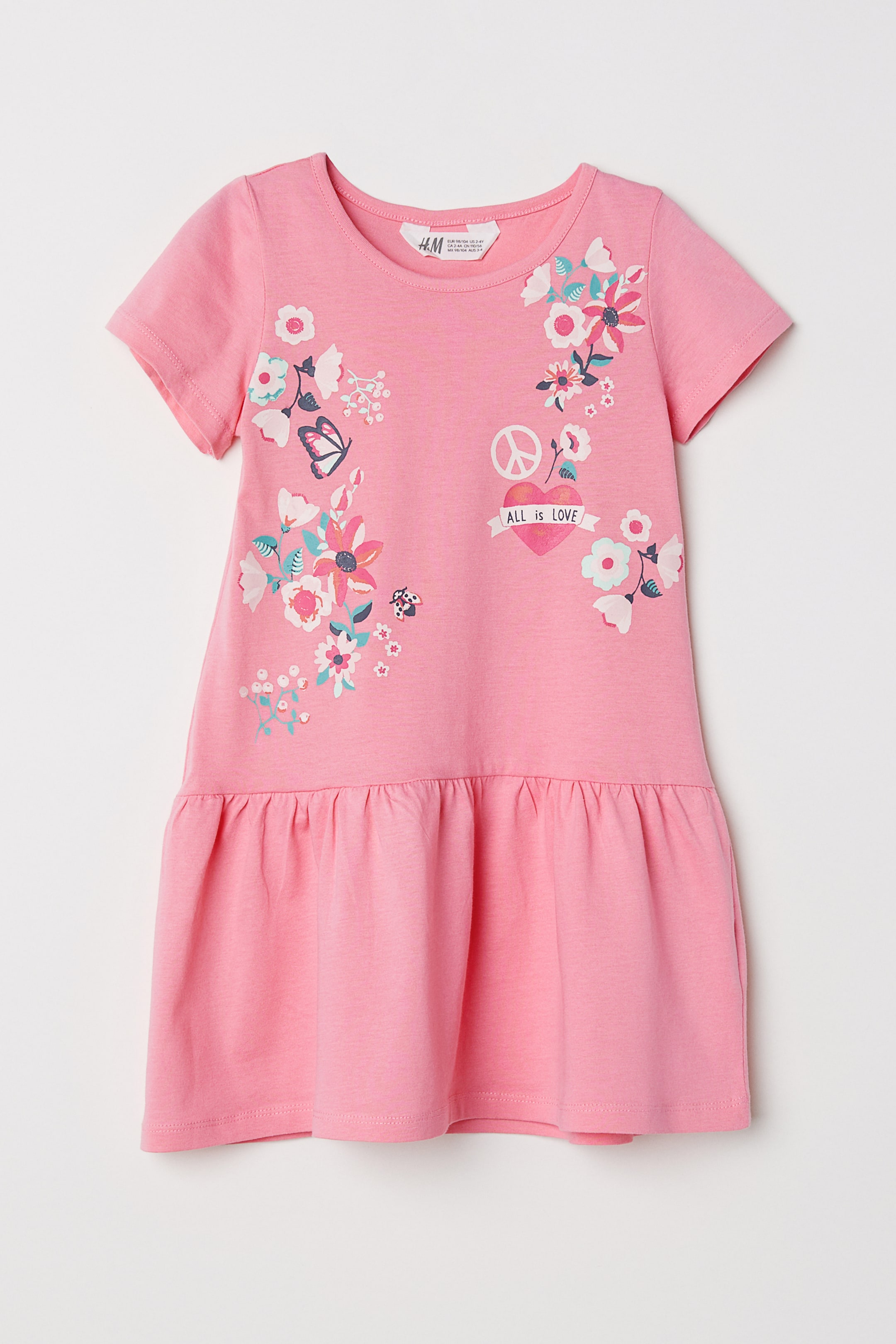 View larger image: Short-sleeved jersey dress - Light pink/Flowers - Kids | H&M 1
