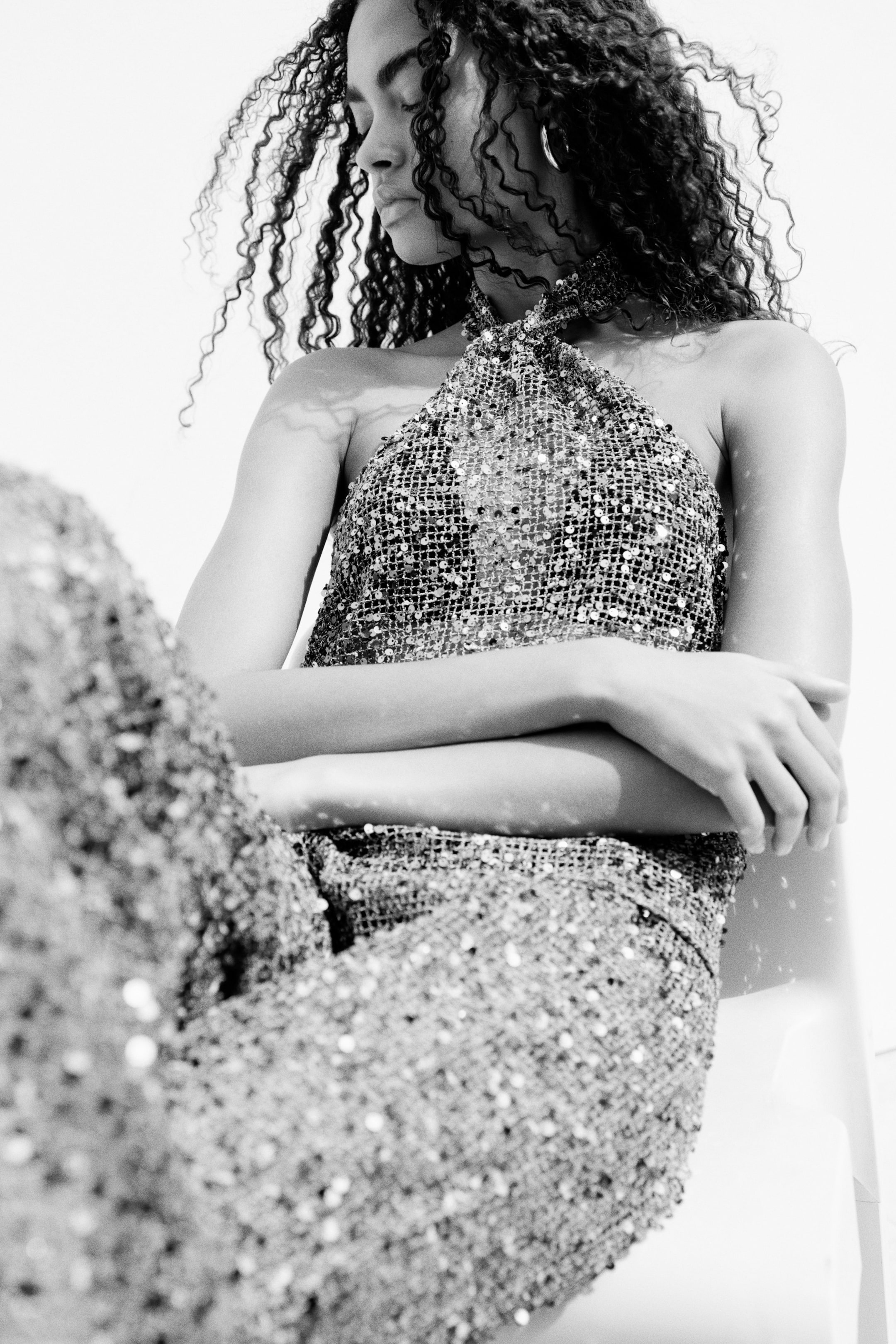 Sequined Mesh Halterneck Top