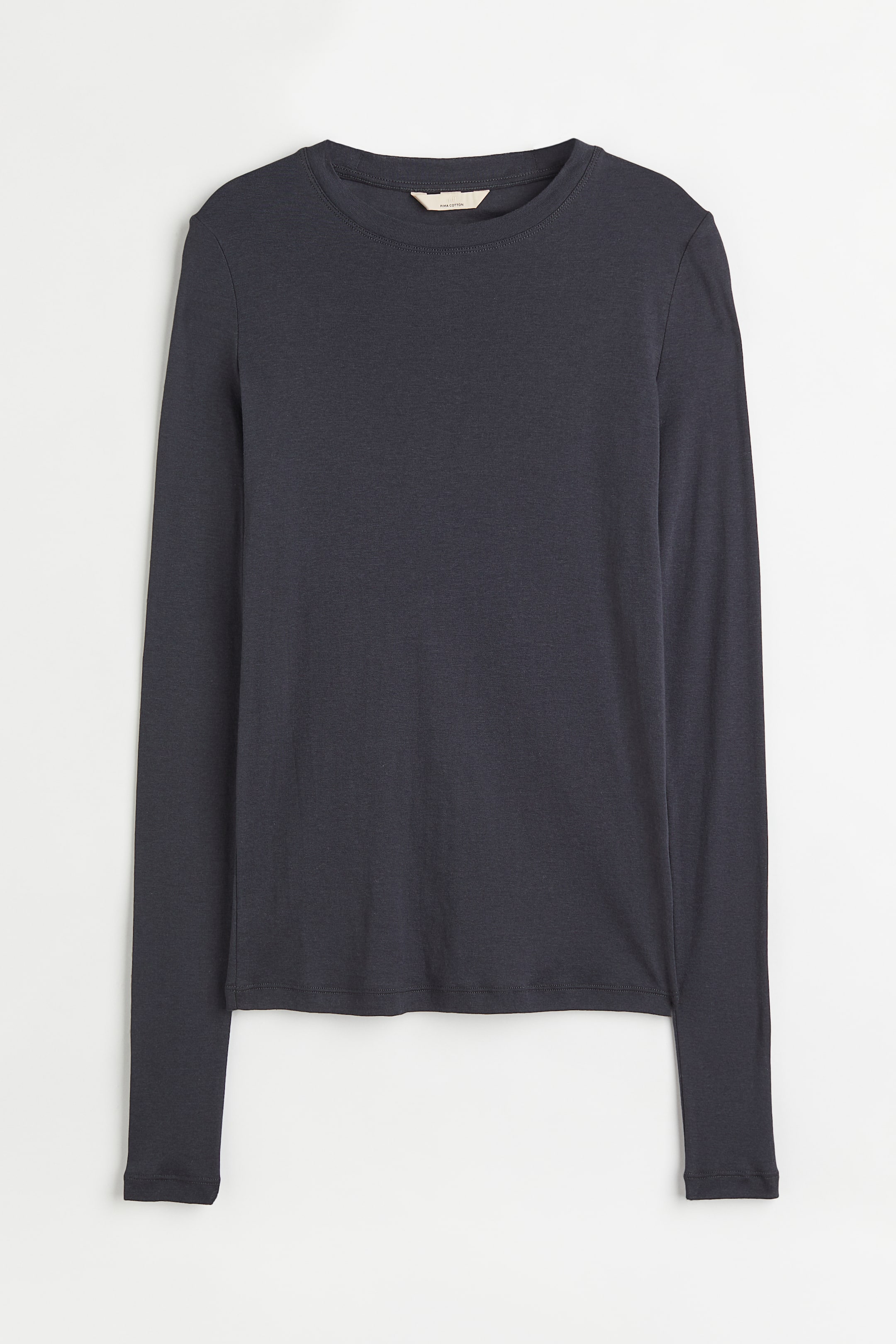 Pima cotton jersey top - Round neck - Extra long sleeve - Charcoal grey ...