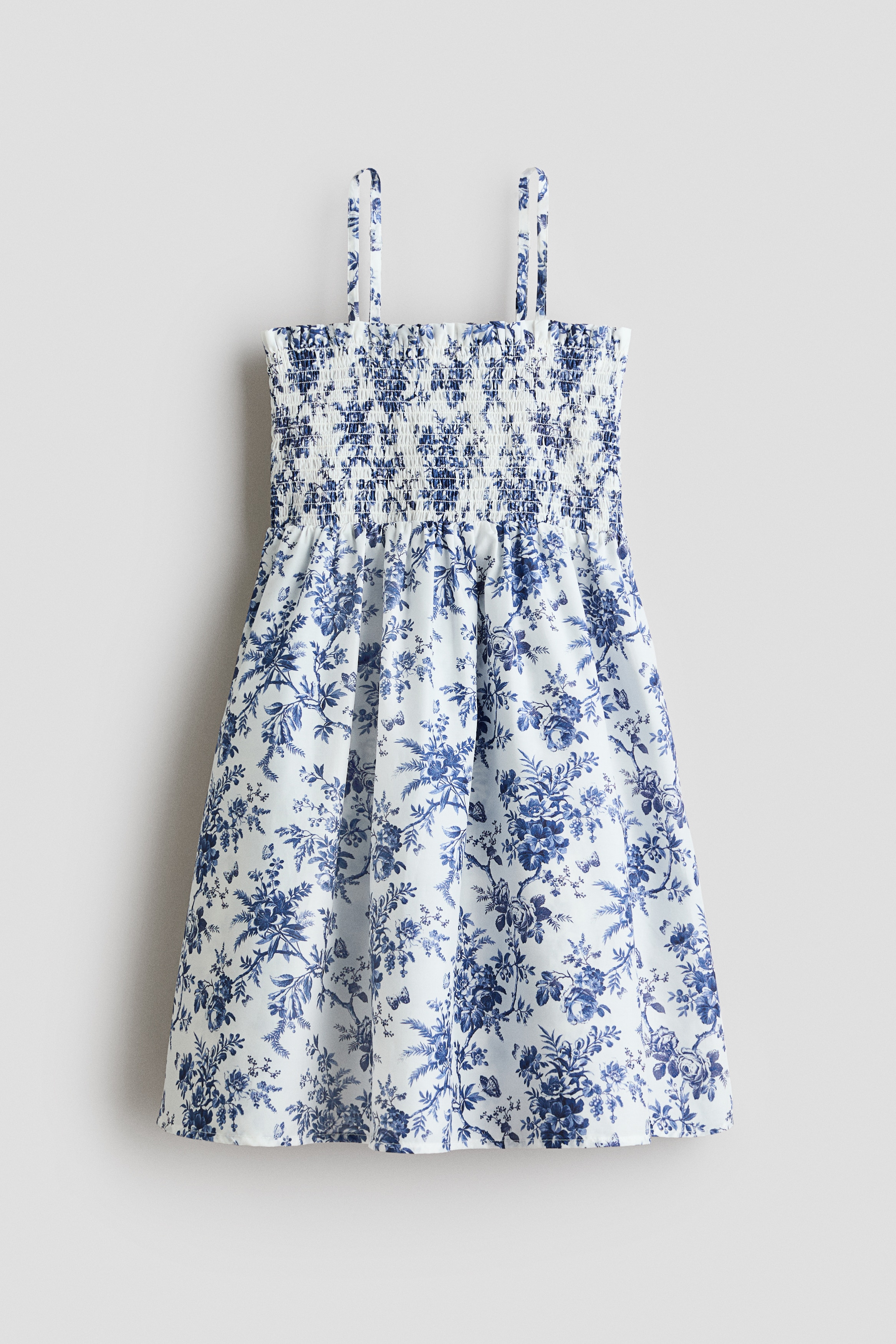 Trägerkleid aus Baumwolle - Weiss/Blau geblümt