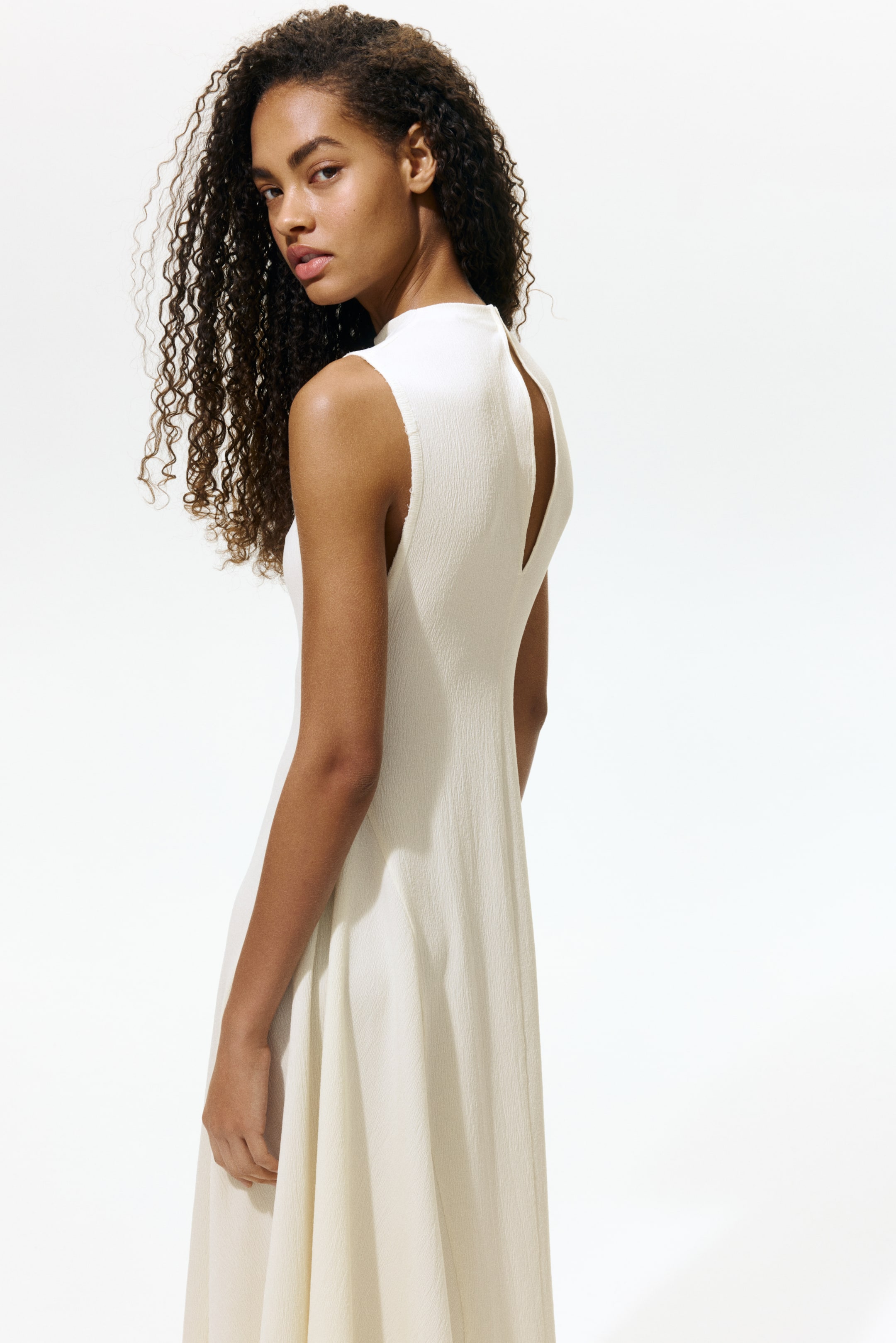 Crinkled Boat-Neck Dress