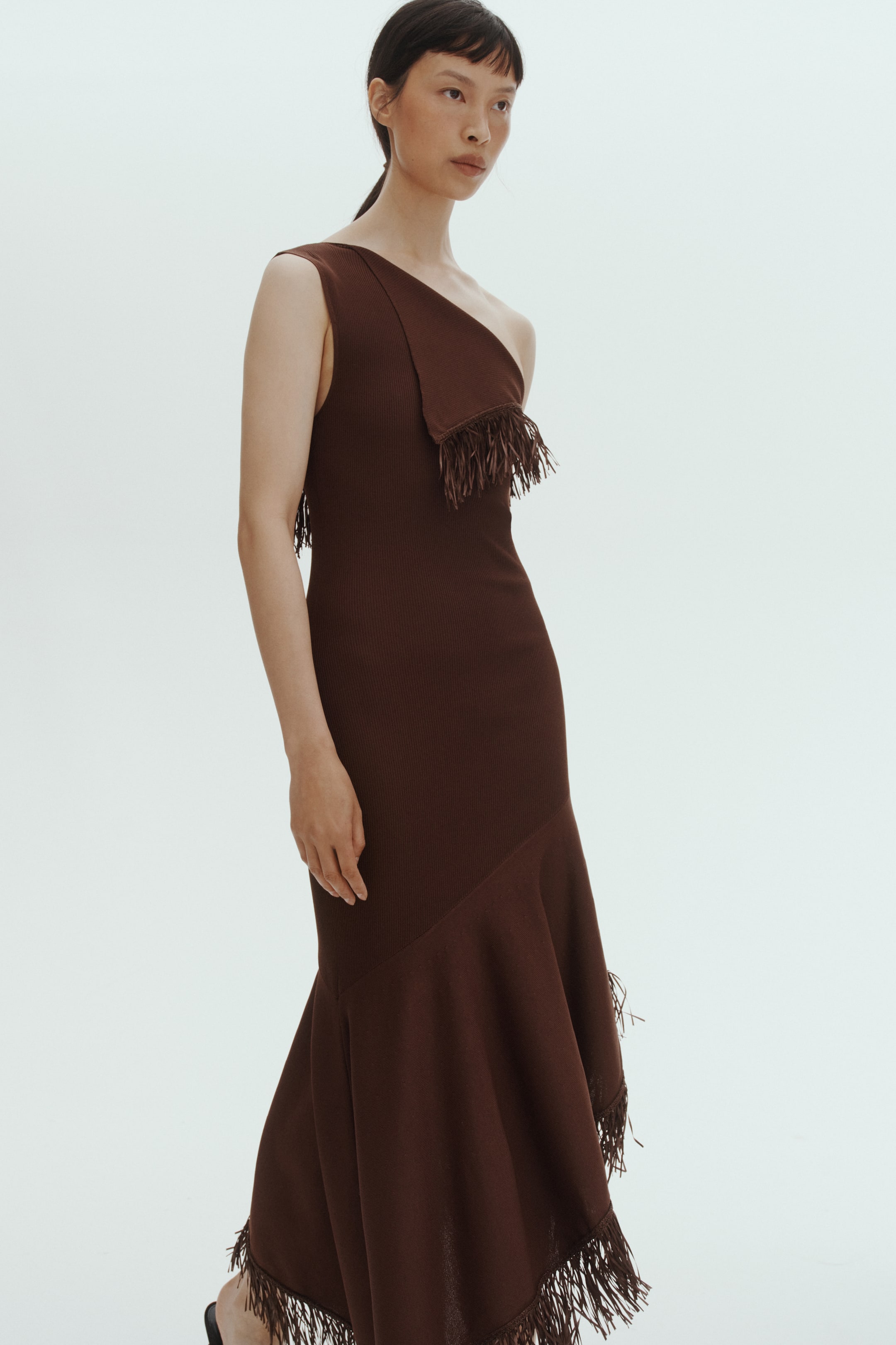 View larger image: Fringed one-shoulder dress - Dark brown - Ladies | H&M 1