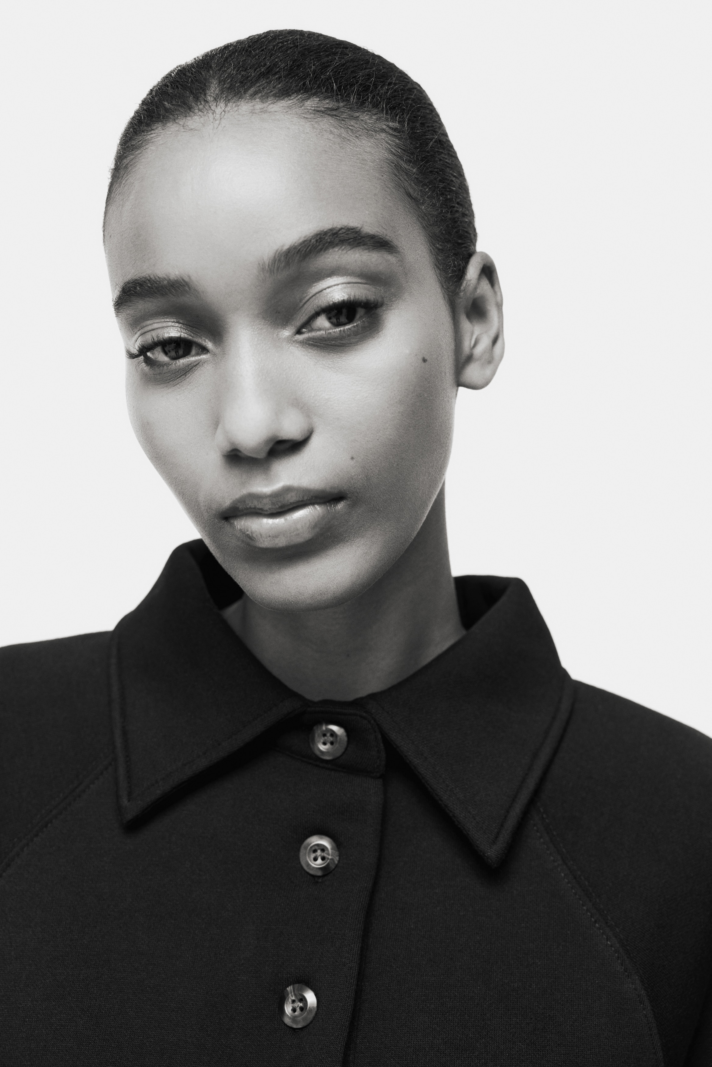 H & M - スウェットポロトップス - ブラック