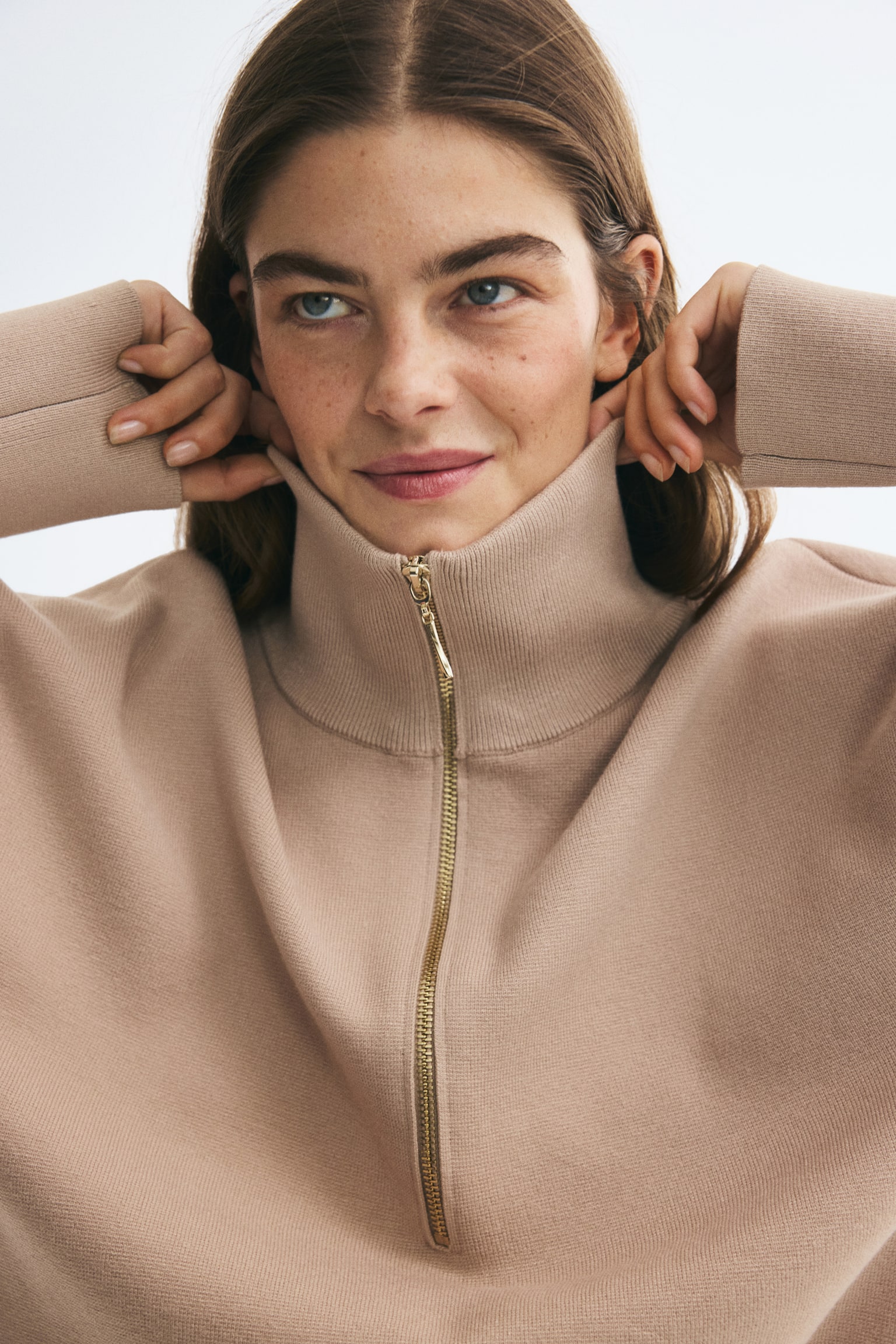 Женский свитер H&M Fine-Knit Half-Zip, цвет: Бежевый — фото 5