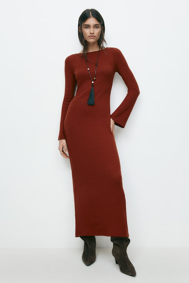 Textured-Knit Maxi Dress - Brown/Olive green - 3