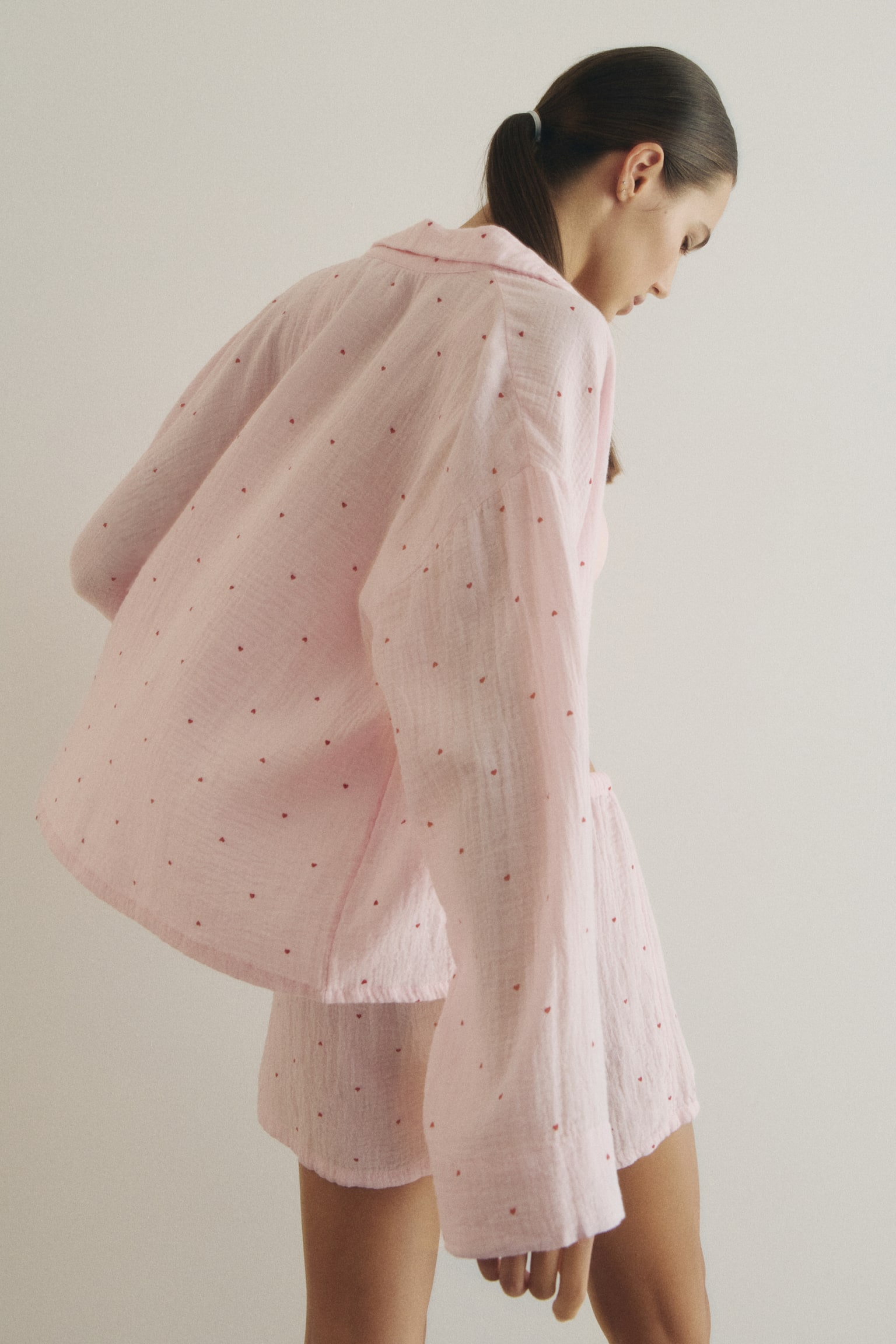 Gömlek ve Şortlu Pijama Takımı - Açık pembe/Kalpler/Açık tozlu mavi - 5