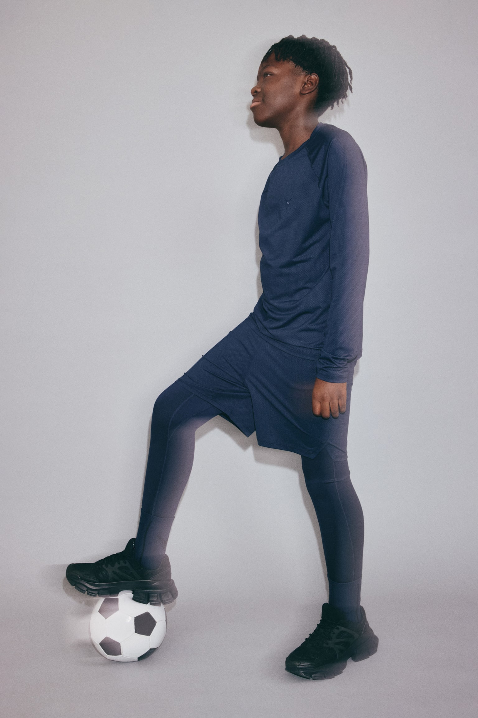 Layered sports tights - Dark blue/White/Black - 4