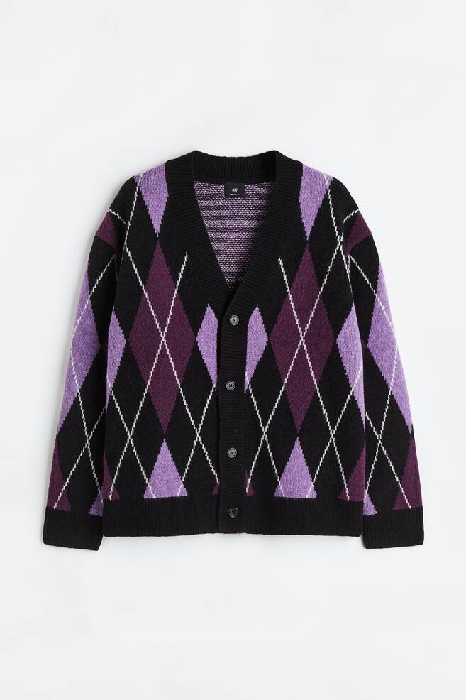 Oversized Fit Cardigan - Purple/Argyle-patterned - 1