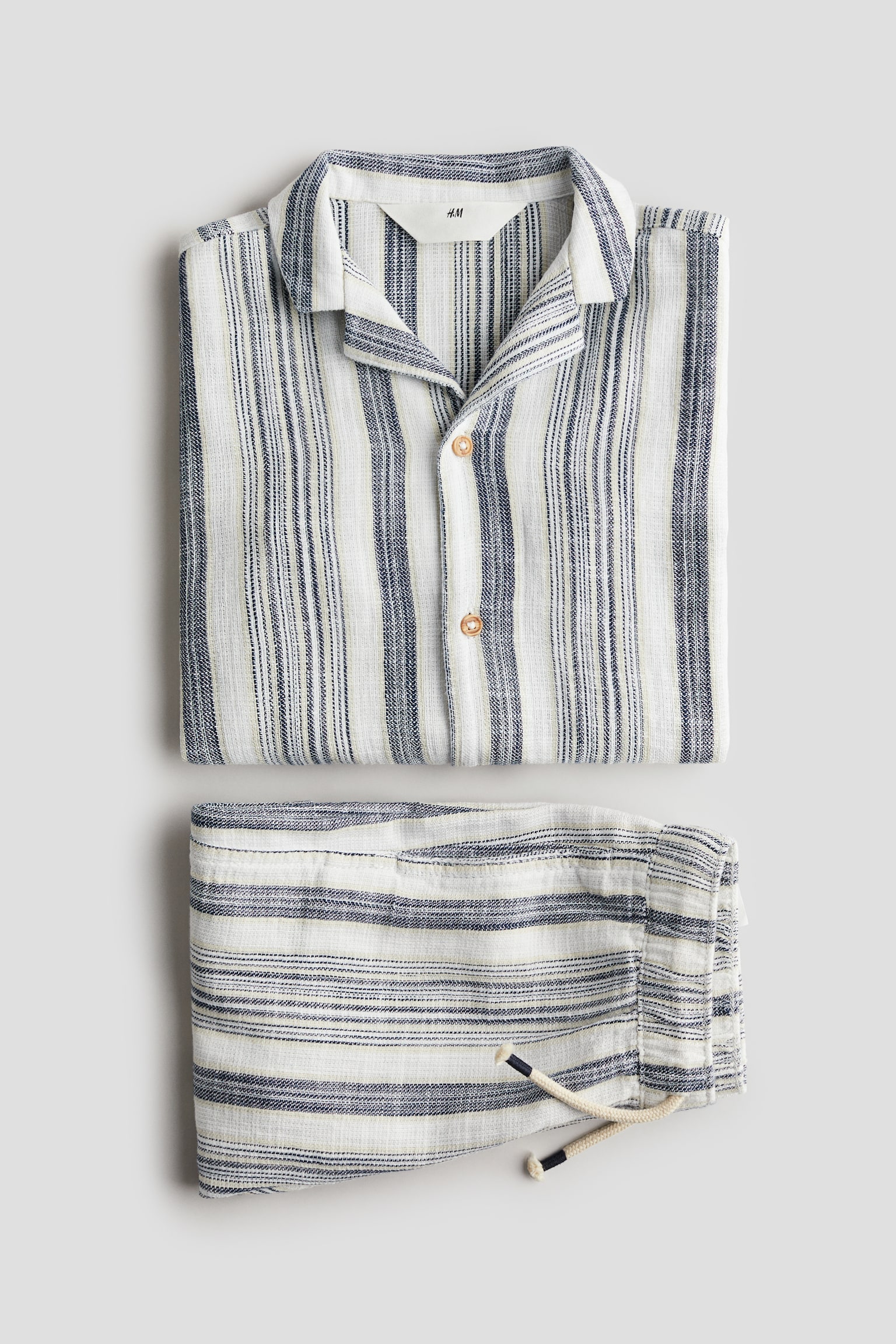 Shirt & Shorts Set - White/Blue stripe/Light beige - 5