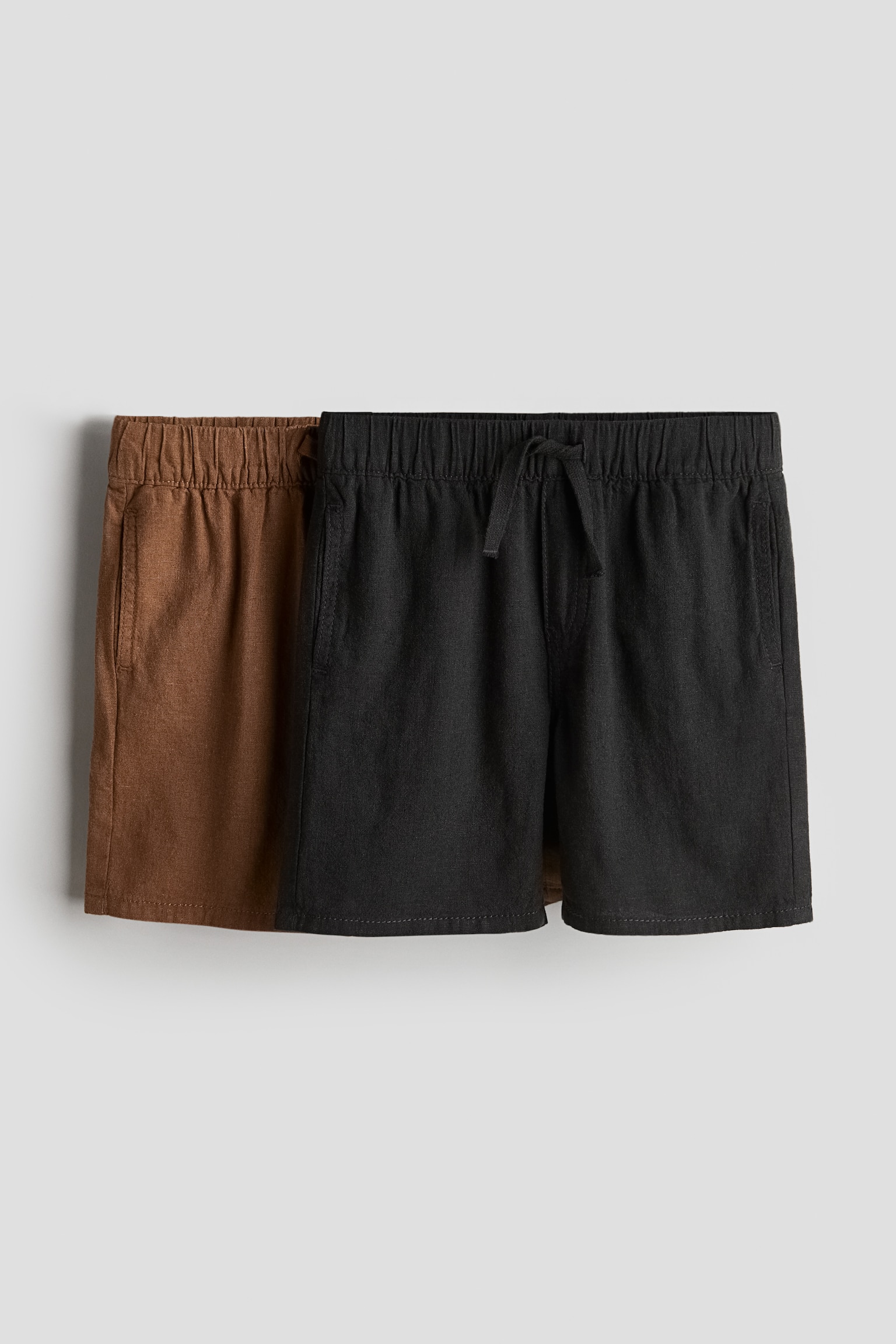 2-pack linen-blend shorts - Black/Light brown - 1