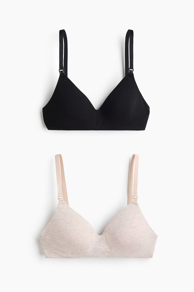 MAMA 2-pack padded cotton nursing bras - Light beige marl/Black/Black/Light beige/Light beige marl/White/Beige marl/Cream/Beige marl/Light pink - 1