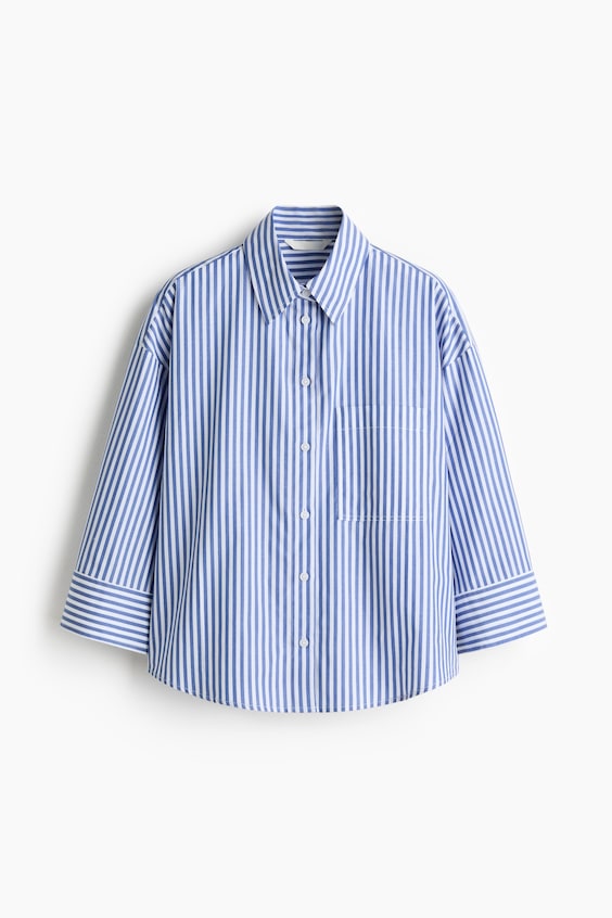 Женская рубашка H&M Short Poplin, цвет: Синий / Полосатый