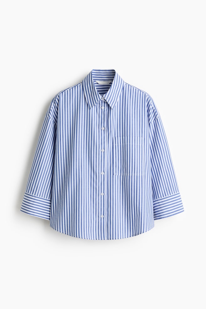 Short Poplin Shirt - Blue/striped/Light pink/striped/Bright green/pinstriped/White/Blue/striped - 1