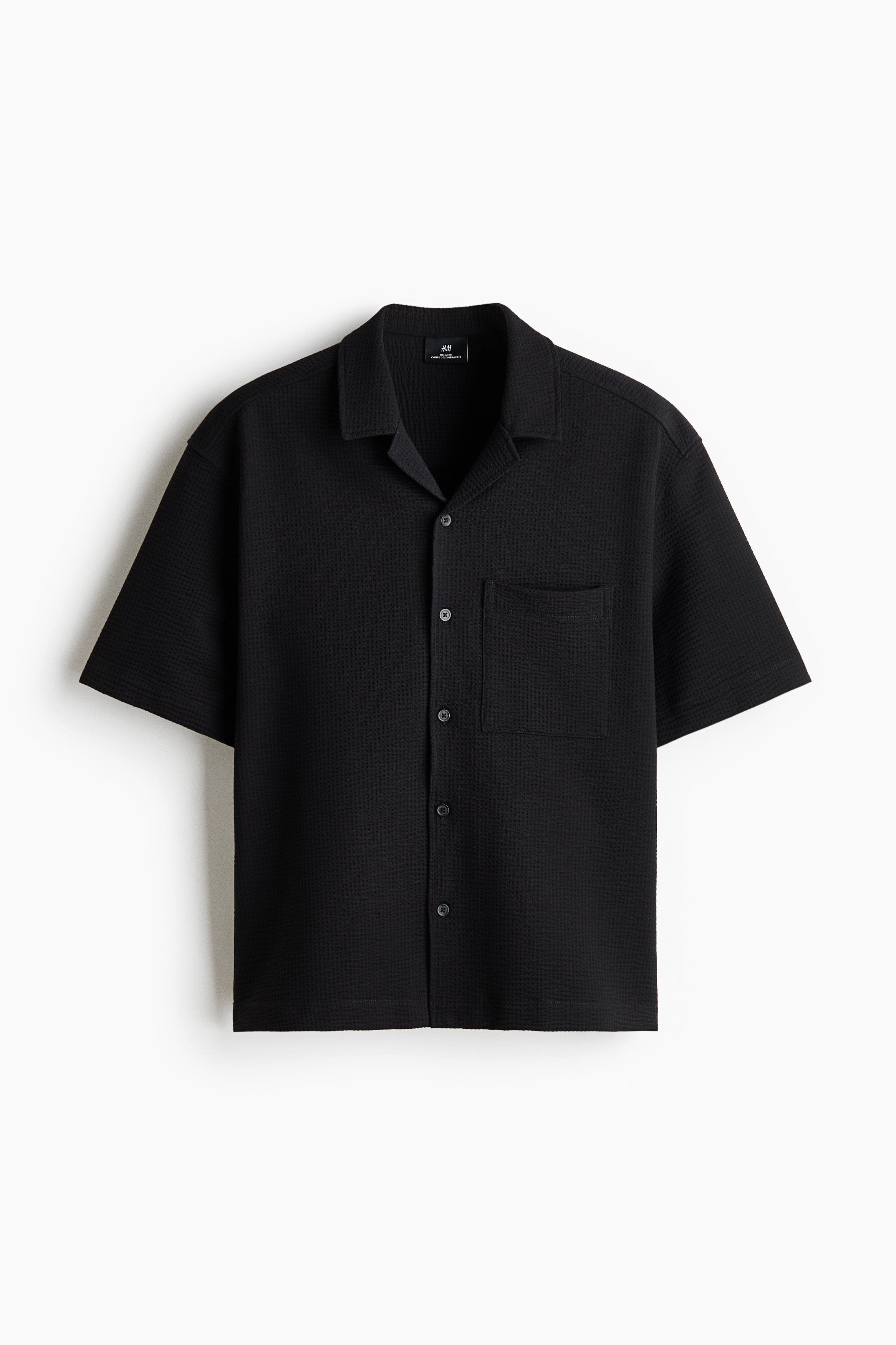 Chemise gaufrée Relaxed Fit avec col cubain - Noir/Crème/Vert kaki