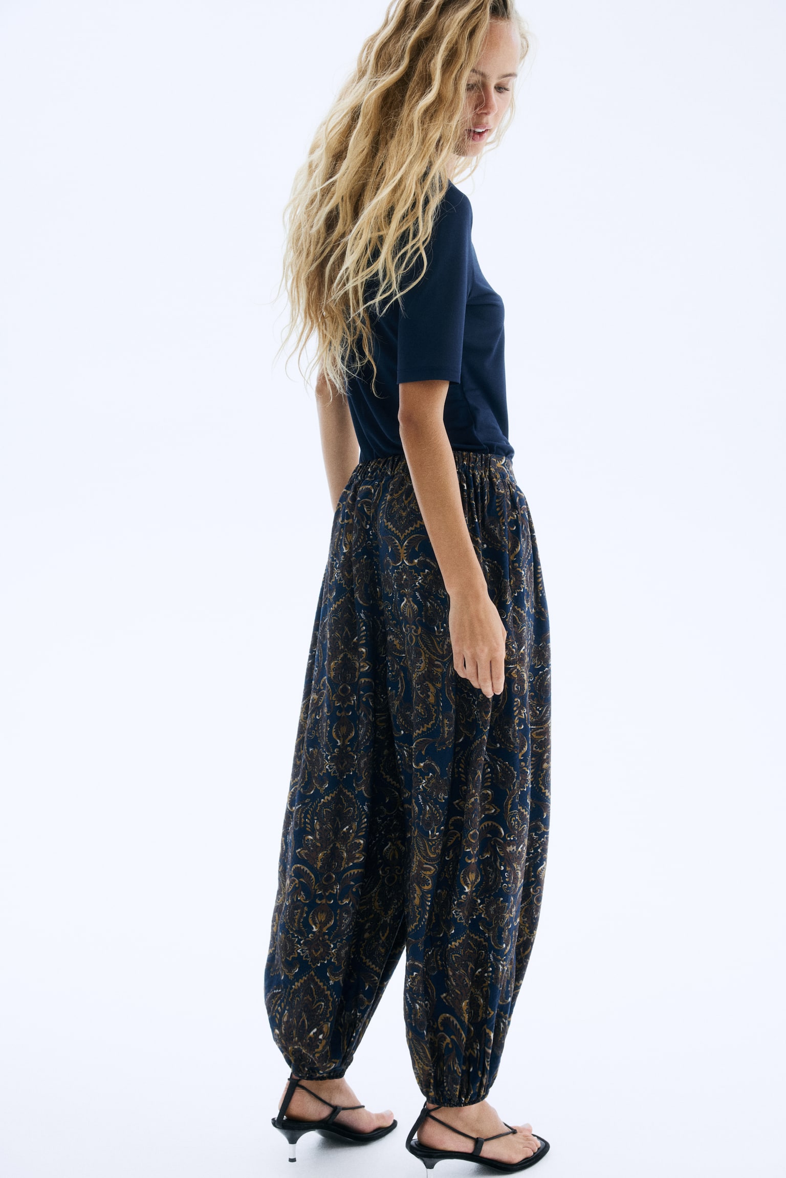 Balon Paçalı ve Desenli Pantolon - Mavi/Şal desenli/Mürdüm/Şal desenli - 4