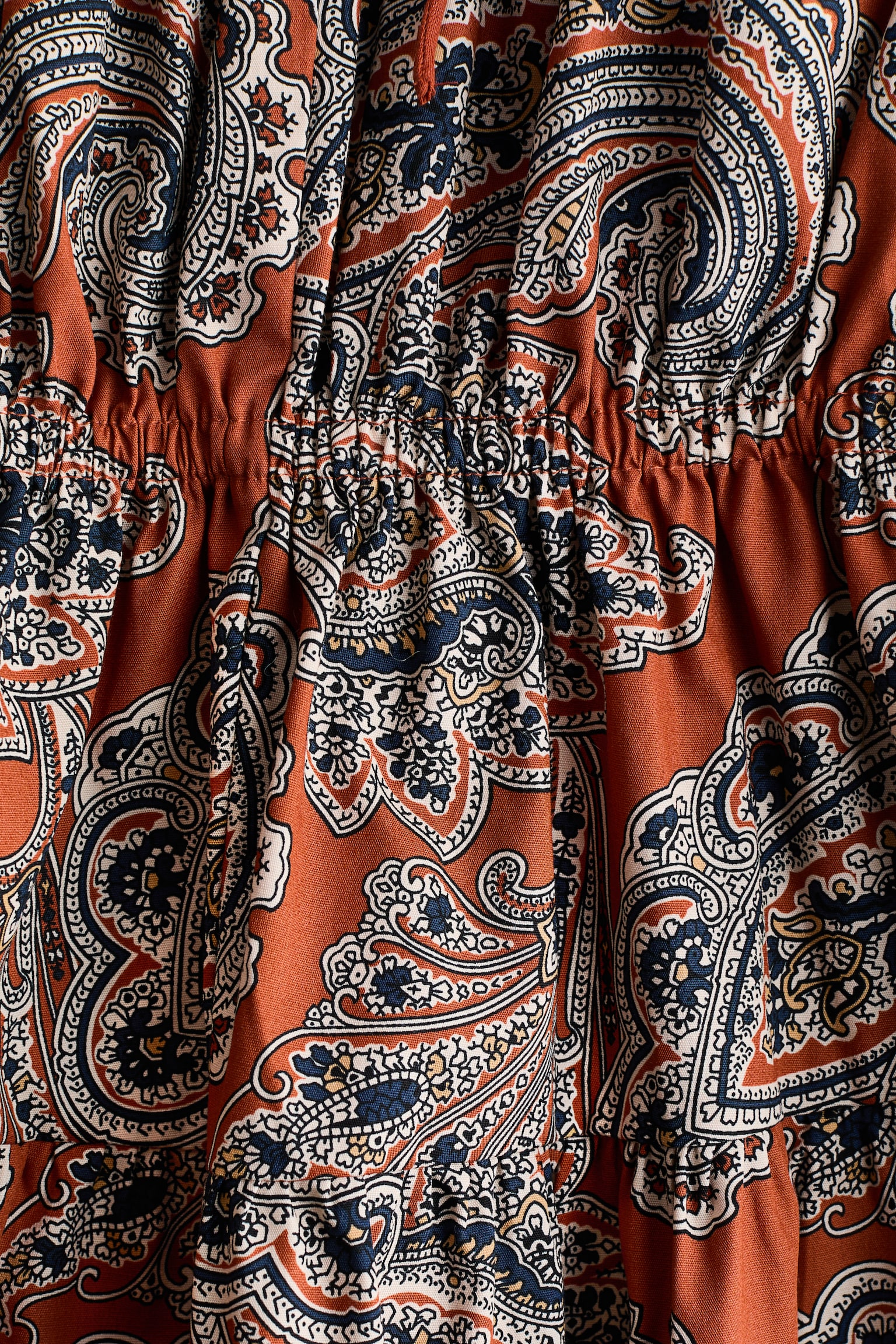 Drawstring-Detail Poplin Dress - Dark orange/paisley pattern/Dusty green/patterned - 6