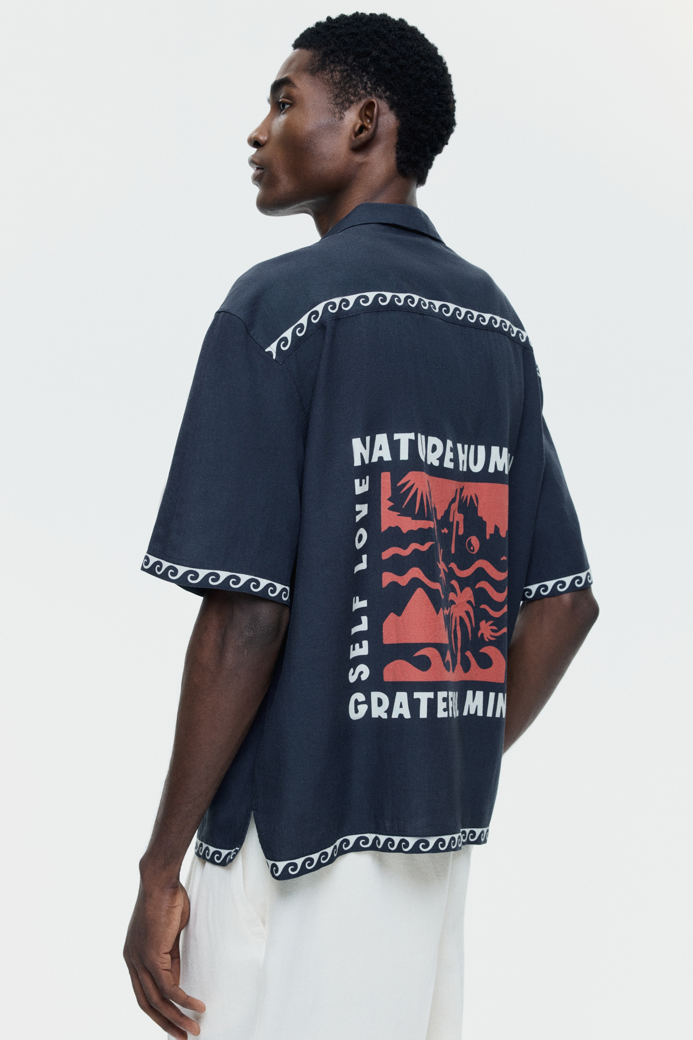 Chemise Relaxed Fit en coton avec col cubain - Noir/vagues