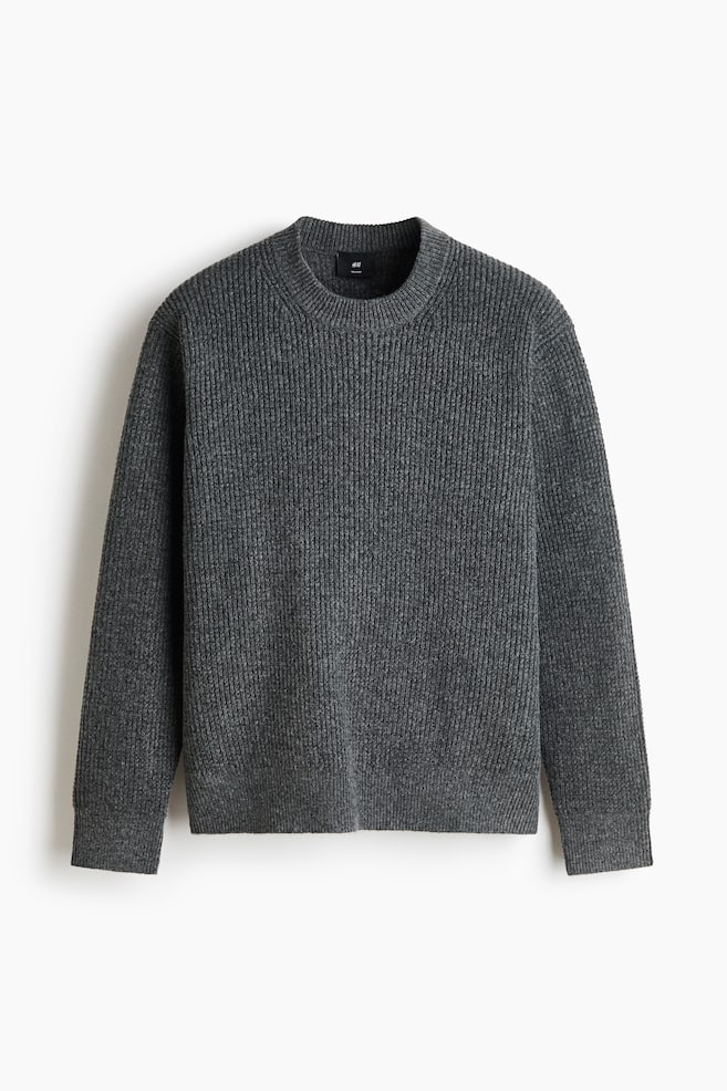 Relaxed-Fit Sweater - Dark gray melange/Burgundy - 1