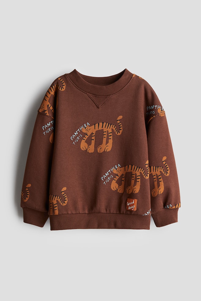 Printed crew-neck sweatshirt - Brown/Tigers - 1