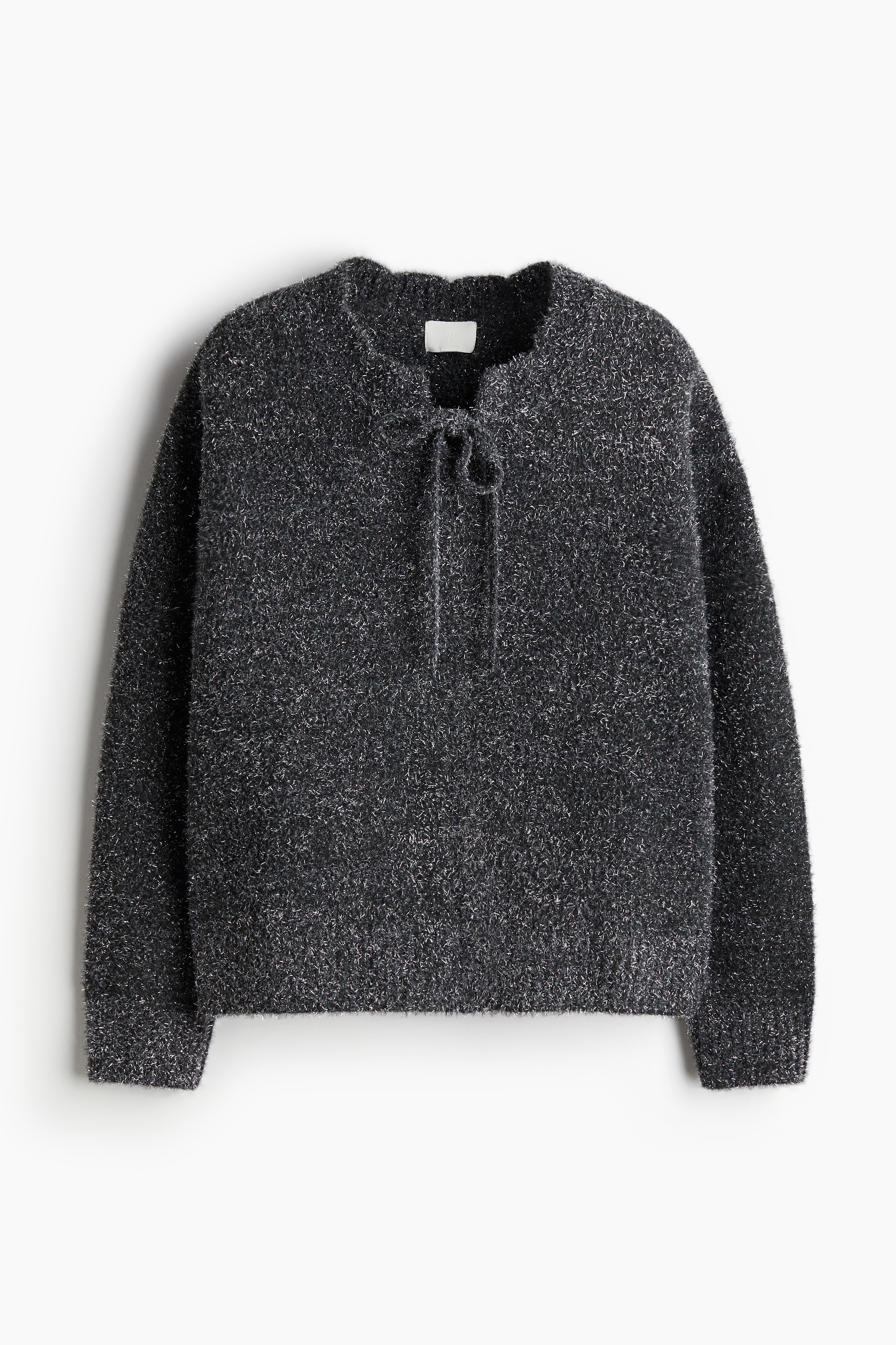 Tie-neck jumper - ダークグレー／シルバーカラー - レディース | H&M JP