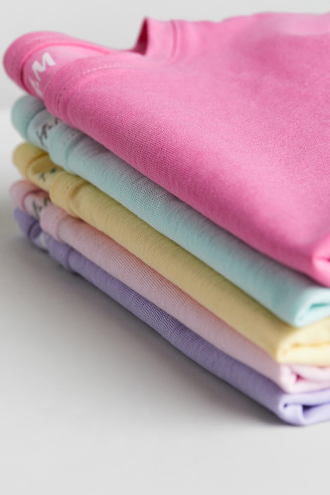 5-pack T-shirt i bomull - Rosa/Turkis/Turkis/Lys rosa/Tåkelilla/Stripet/Tåkelilla/Hjerter - 2
