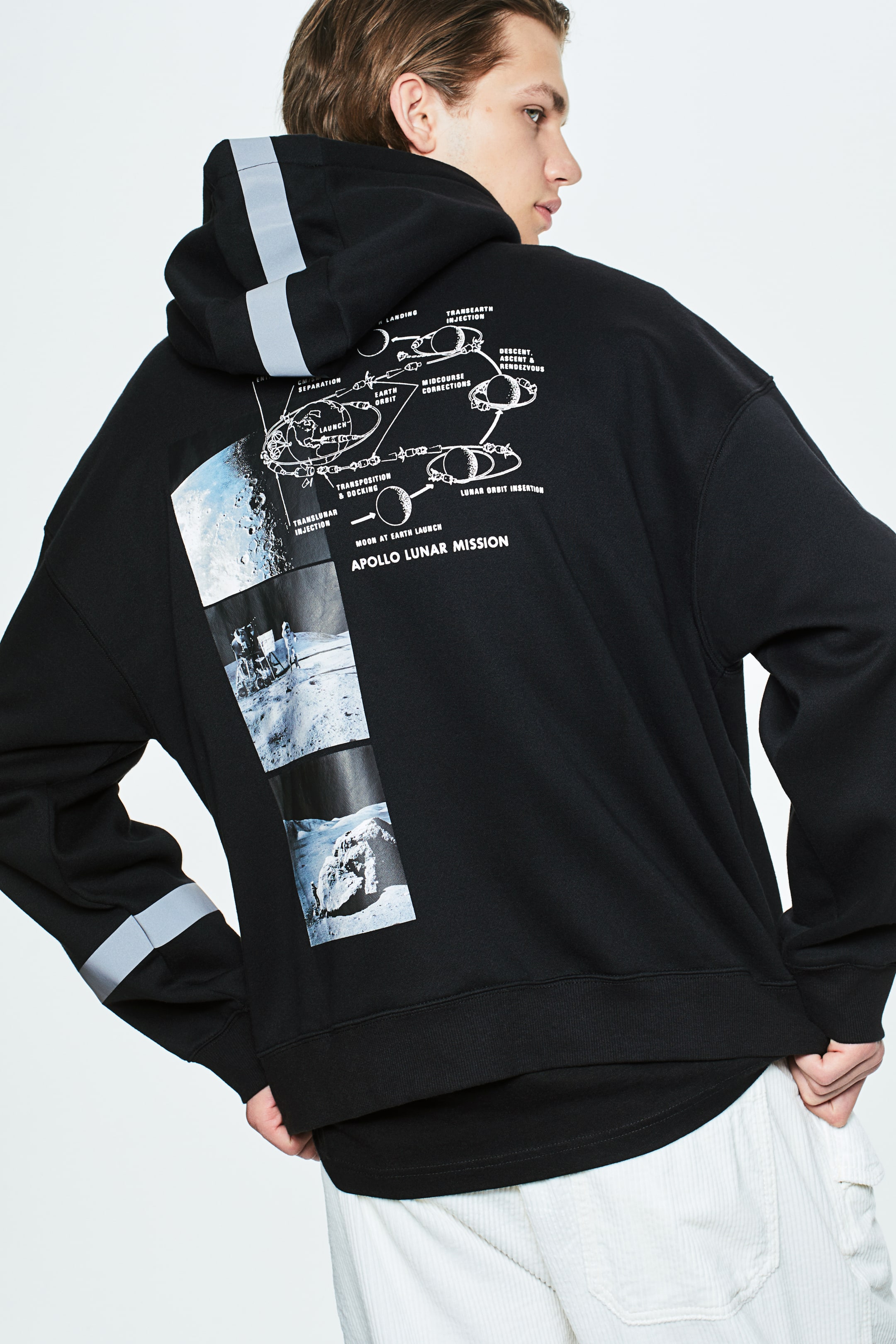 Oversized Fit Printed Hoodie - Long sleeve - Long - Black/NASA - Men ...