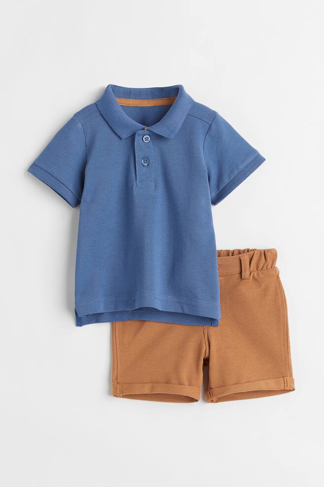 Polo shirt and shorts - Blue/Light brown/Blue-grey/Light green