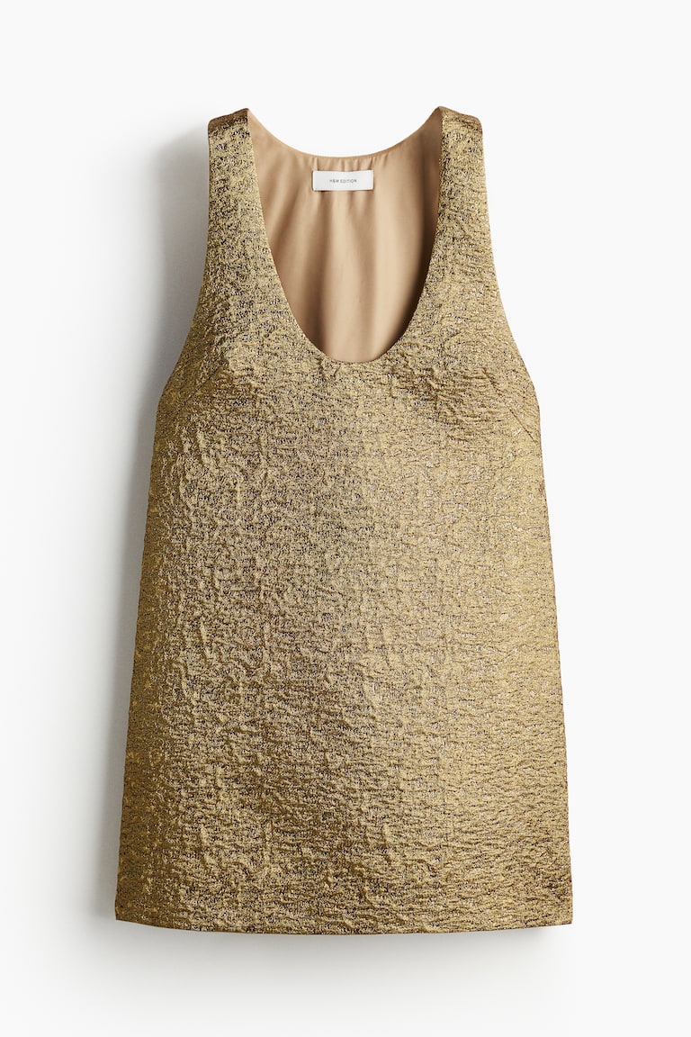 Women's Gold-coloured Shimmering jacquard-weave dress | H&M Women's Gold-coloured Shimmering jacquard-weave dress | H&M