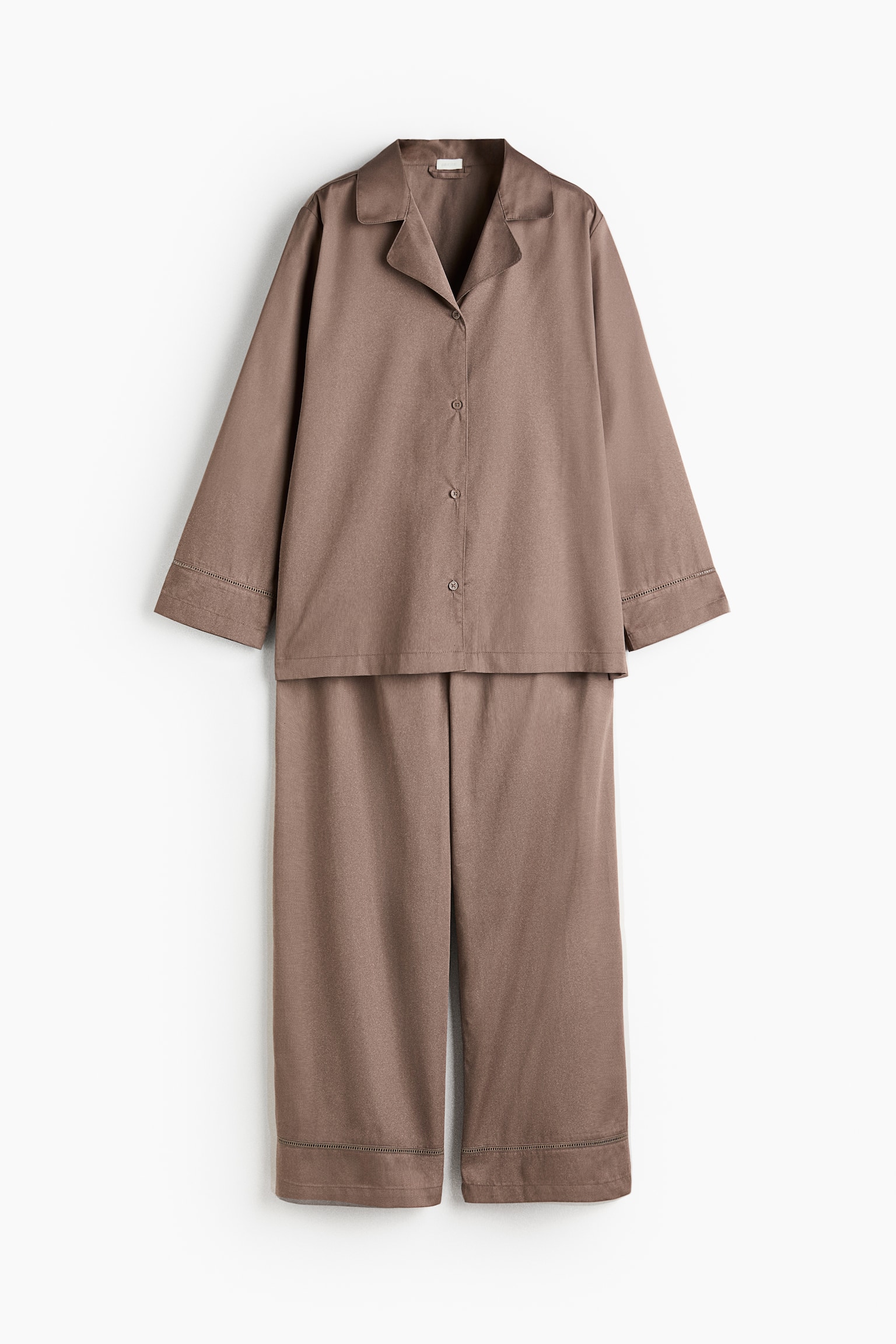 Egyptian Cotton Pajamas - Taupe/White - 1