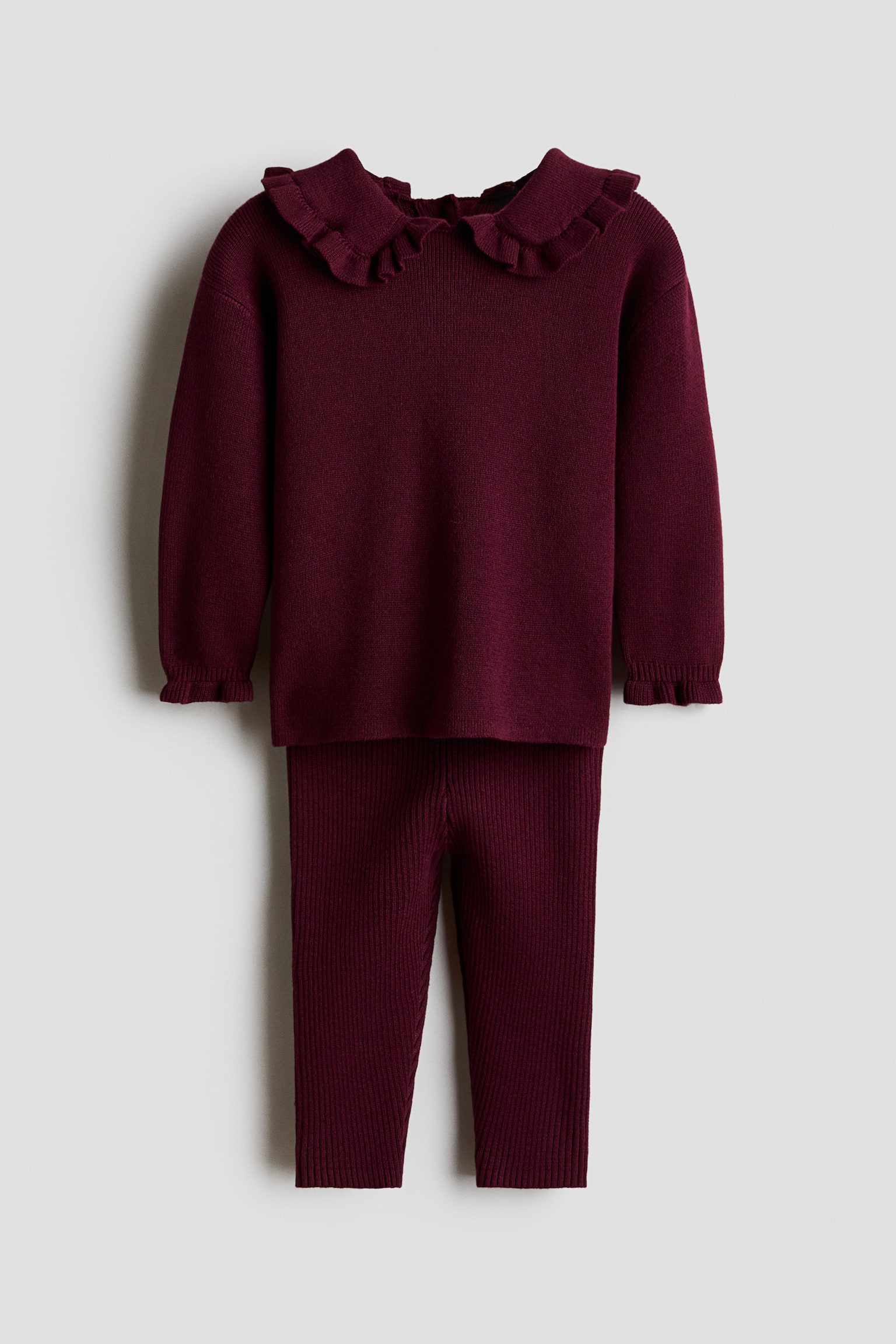 2-piece rib-knit cotton set - Dark red/Light dusty pink/White