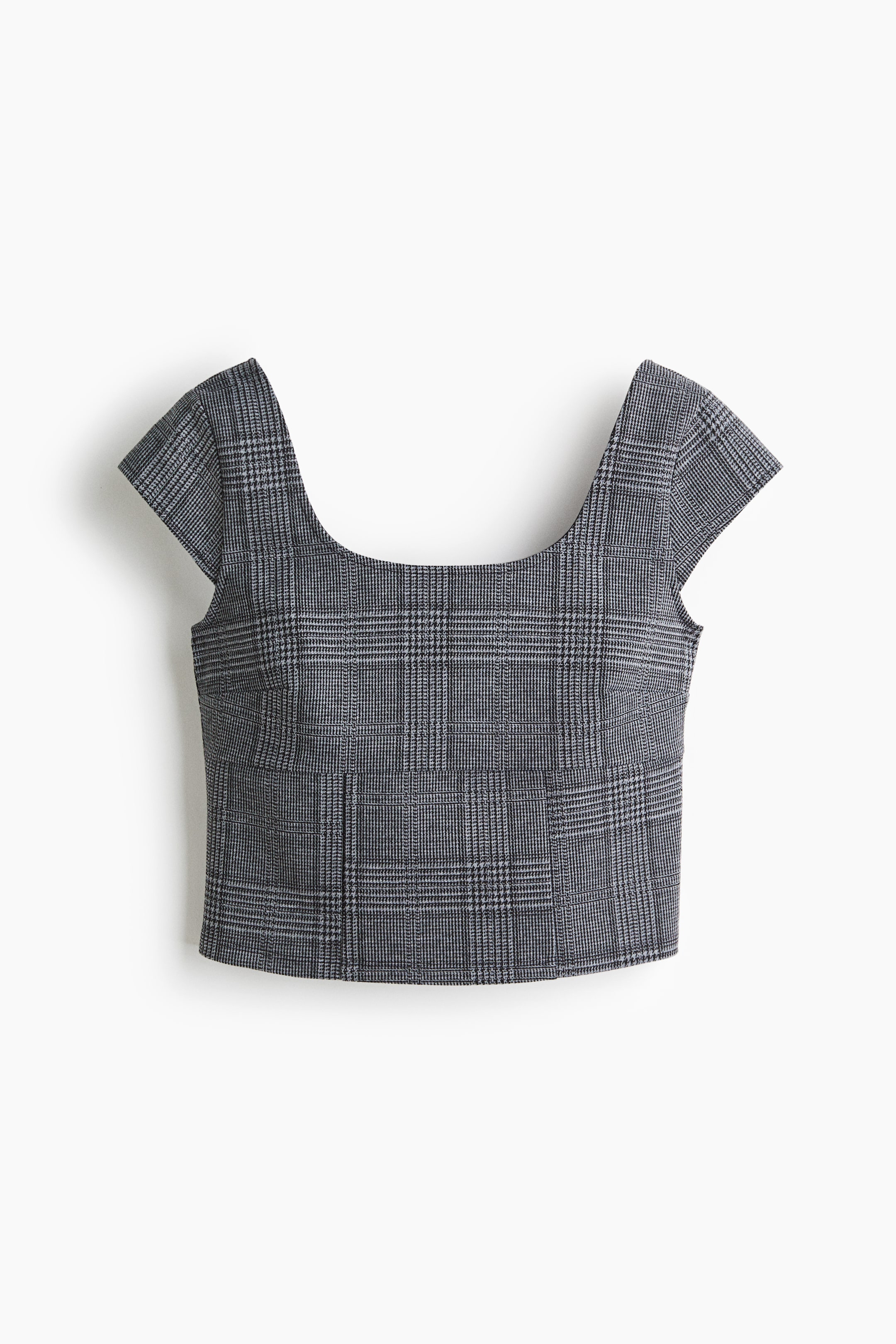 Xem ảnh lớn hơn: Cap-sleeved top - Grey/Checked - Ladies | H&M VN 3