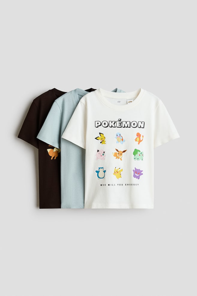 3-pack Printed T-shirts - White/Pokémon/Gray melange/Marvel Comics/Gray/Sonic the Hedgehog/Green/Minecraft/Green/Minecraft/Blue/Lilo & Stitch/Navy blue/Mickey Mouse/Red/Cars/Dusty blue/Hot Wheels/Dark gray/Jurassic World - 1