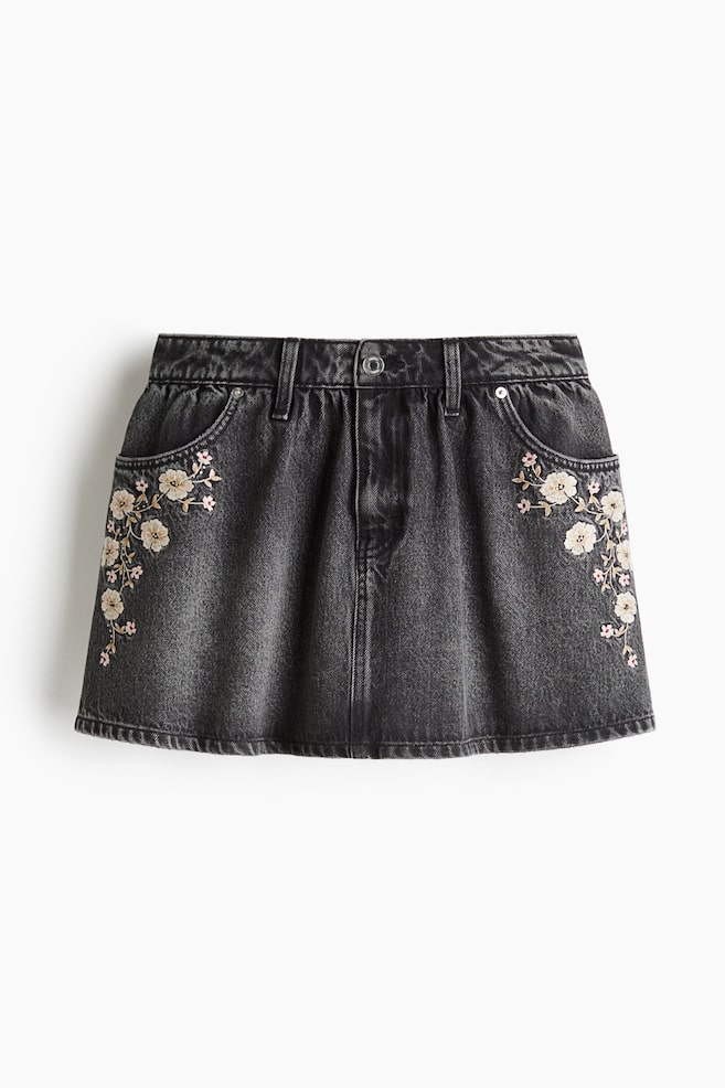 Minirock aus Denim - Dunkles Denimgrau/Blumen/Weinrot - 1