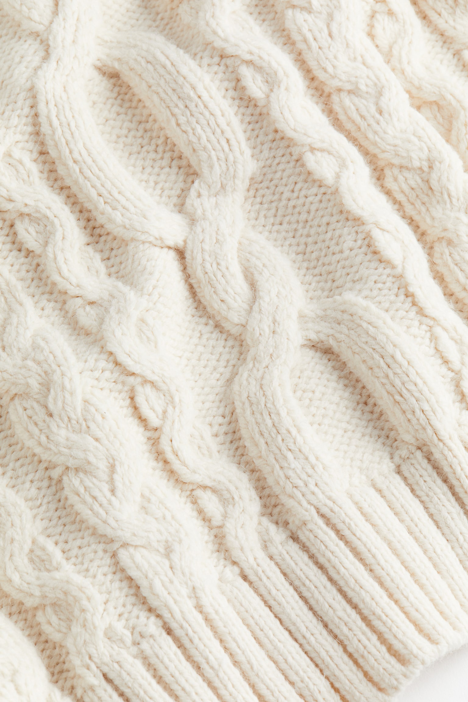 Cable Knit High Neck Sweater - Cream - 2