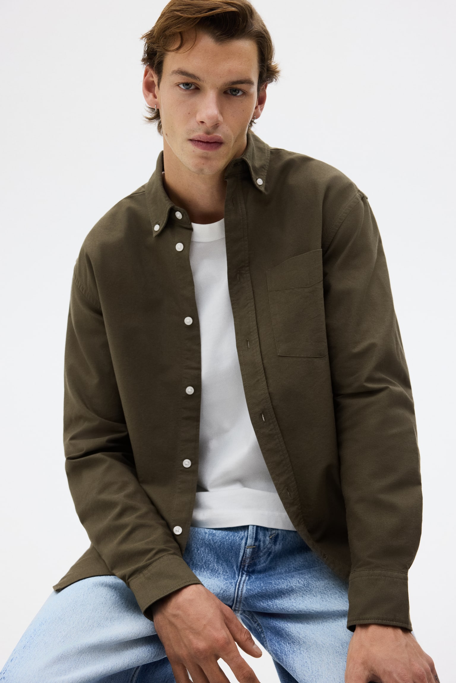 Regular Fit Oxford shirt - Dark khaki green/Light blue/Striped/Light blue/Light beige/Black/White/Pinstriped/White/Light blue/Striped - 6