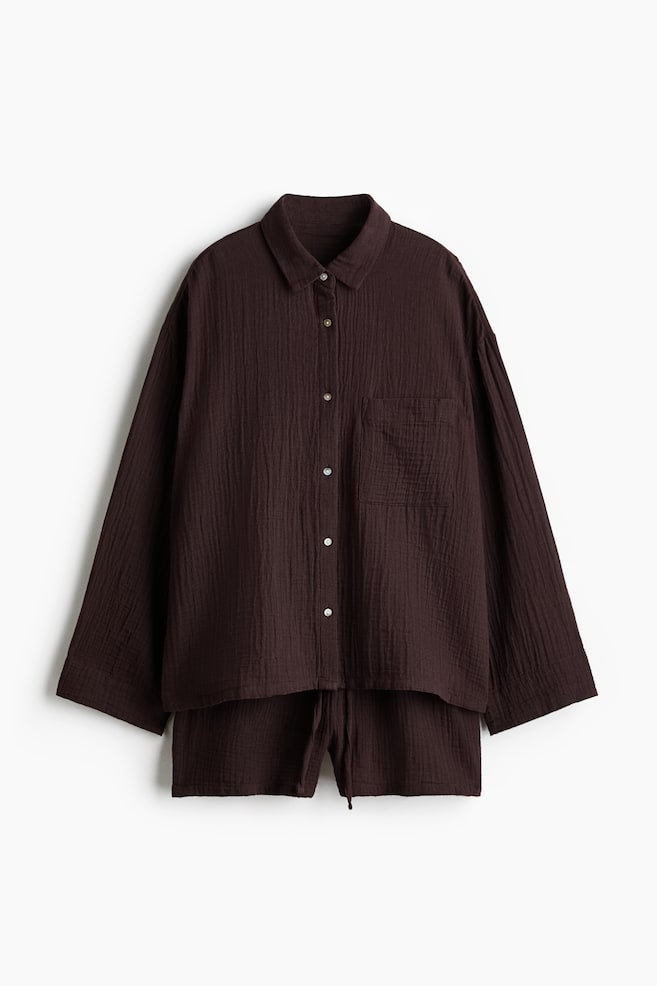 Pyjama shirt and shorts - Dark brown/Cream/Polka dot/Cream/Floral/Dark blue/Cream/Floral/Dusty brown/Light dusty blue/White/Lemons/Light pink/Light dusty pink/Dark grey/Light pink/Hearts/Black/Pale yellow - 1