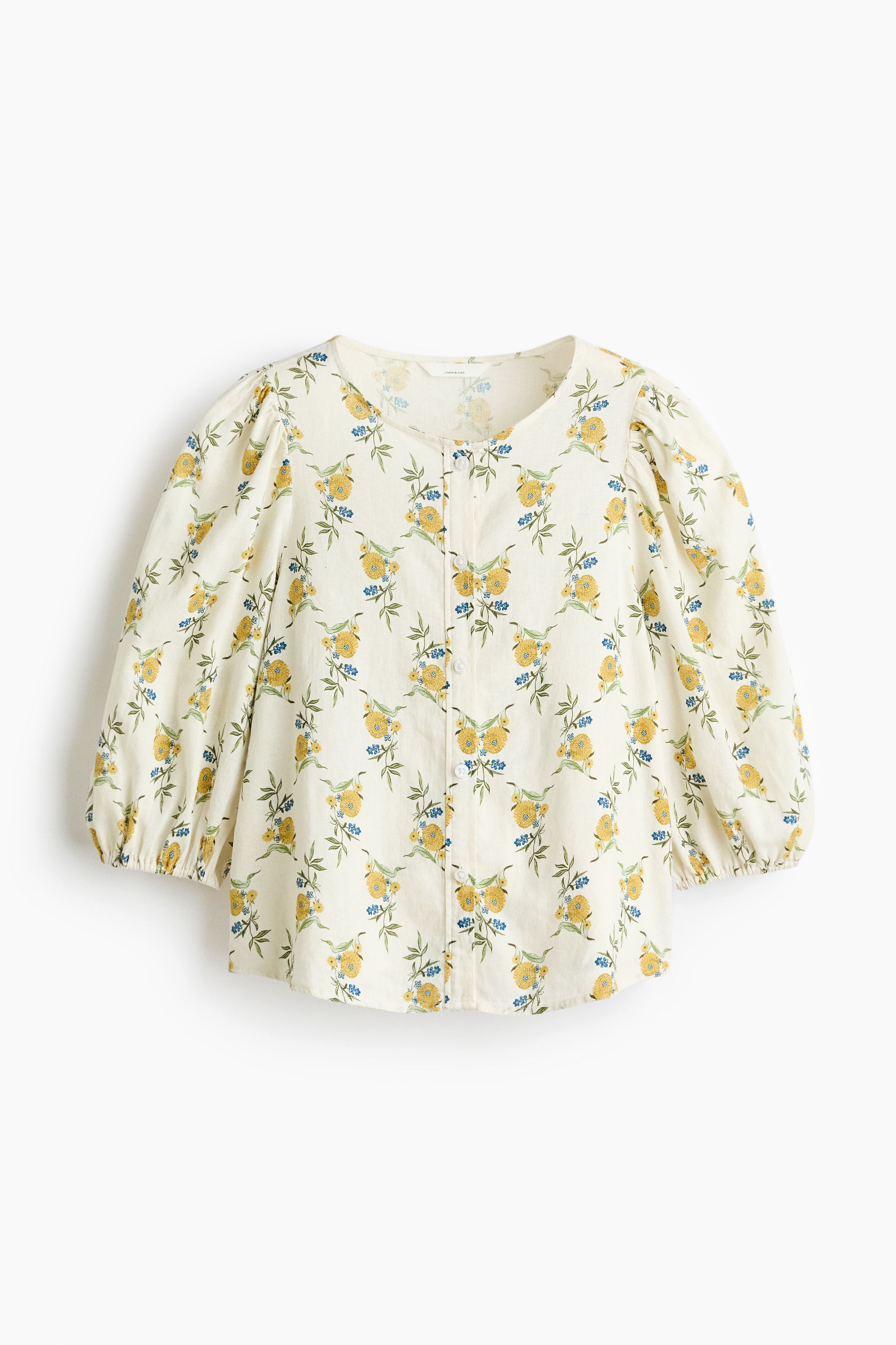 Lenkeverék blúz - Krémszínű/sárga virágos/Piros