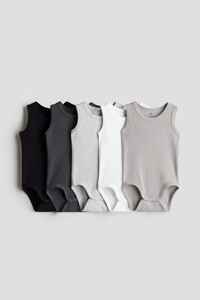 5er-Pack Baumwollbodys - Schwarz/Grau/Weiß/Weiß/Hellbeige/Hellgraumeliert/Hellrosa/Hellgraumeliert/Rosa/Helllila/Grün/Blau/Hellgrün/Pfirsich/Dunkelgrau/Gestreift - 1