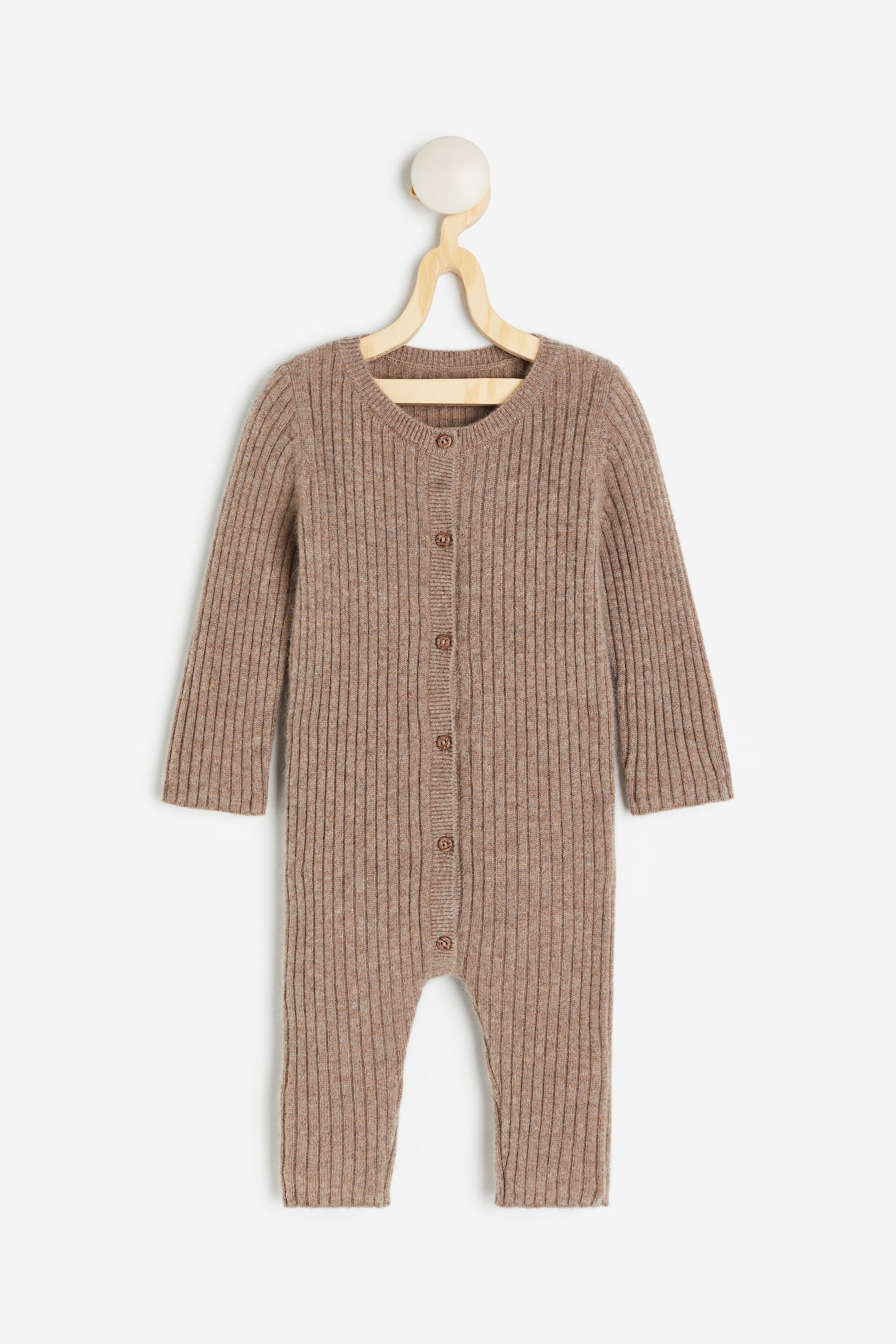 Rib-knit cashmere romper suit - Brown - 1