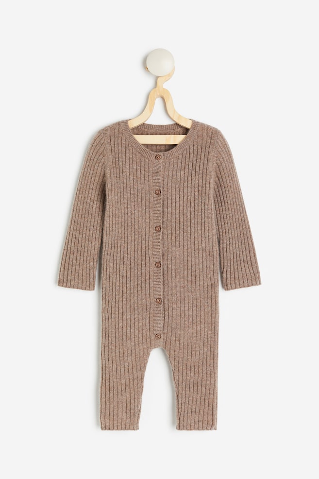 Rib-knit cashmere romper suit - Brown/Light grey marl - 1