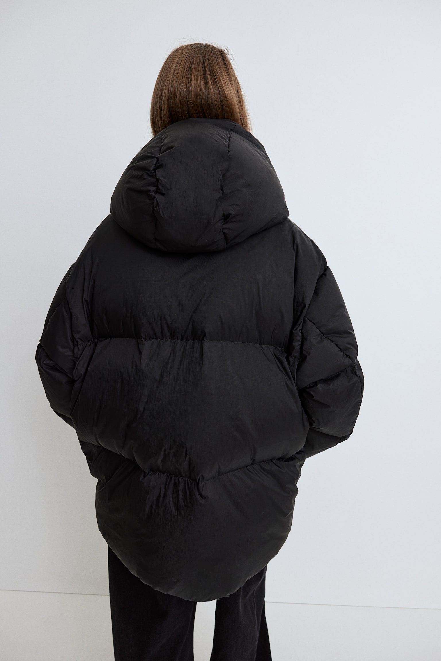 Oversized down puffer jacket - Black/Dark khaki green/Greige - 3