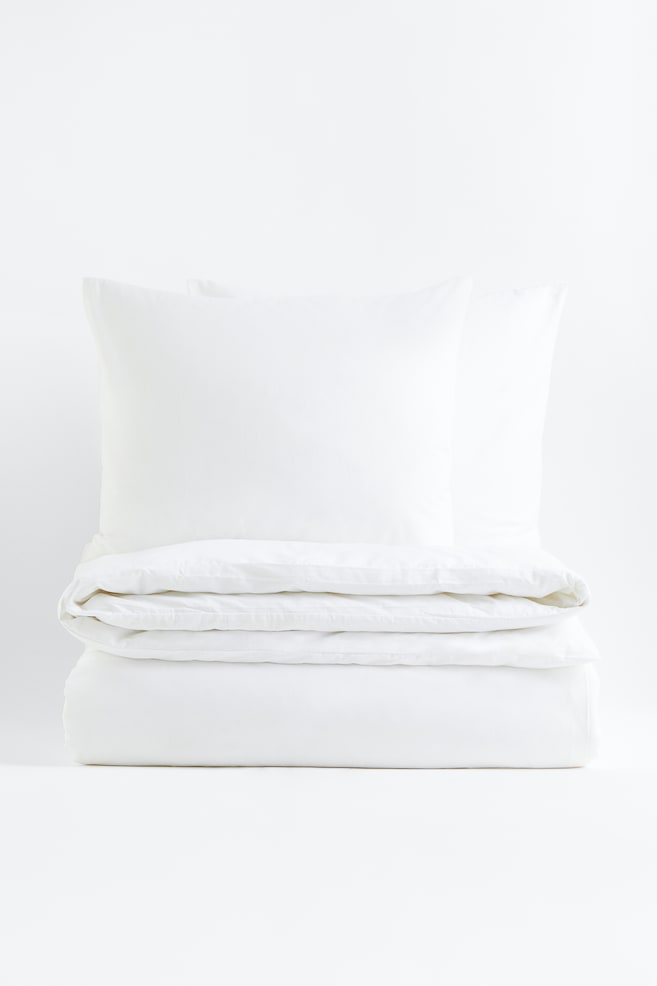 Dobbelt/kingsize sengesæt i bomuld - Hvid/Salviegrøn - 1