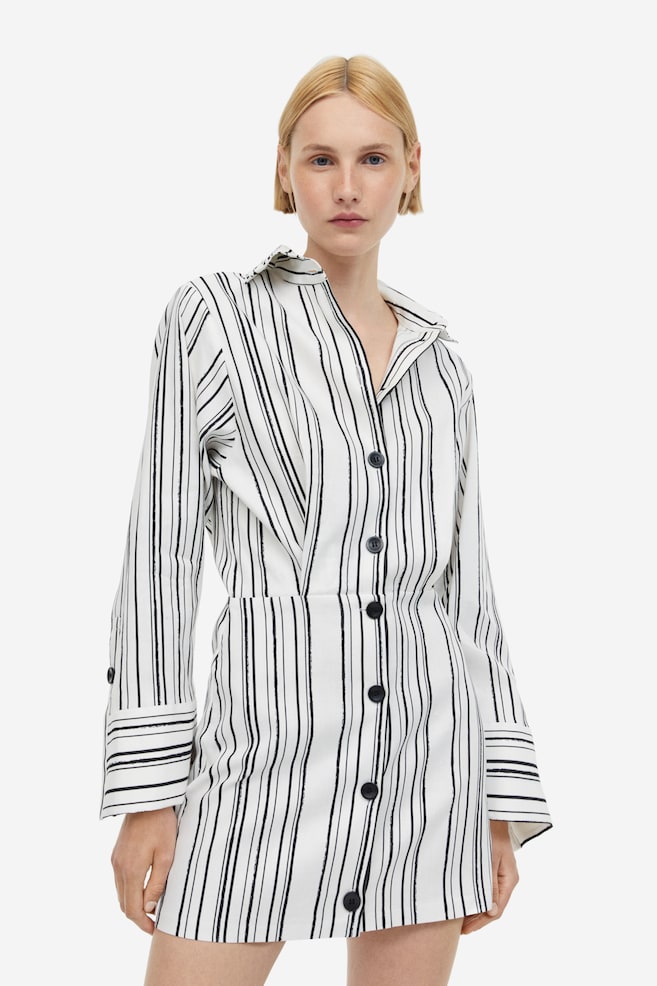 Linen-blend shirt dress - White/Striped - 1