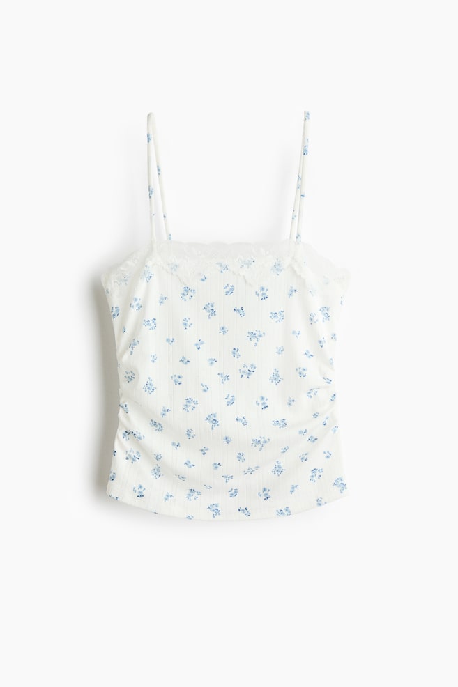 Pointelle Camisole Top - White/blue floral - 1