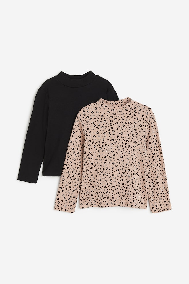 2-pack polo-neck tops - Beige/Leopard print/Black/White/White/Spotted - 1