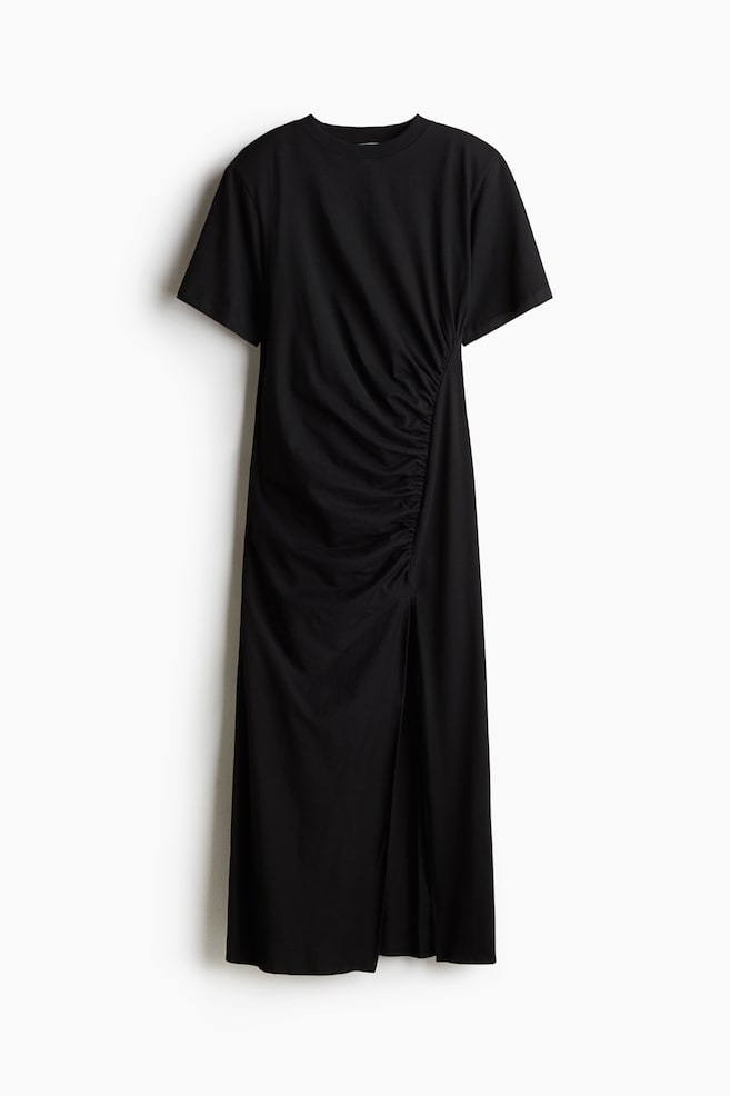 T-Shirt Dress with Shoulder Pads - Black - 1