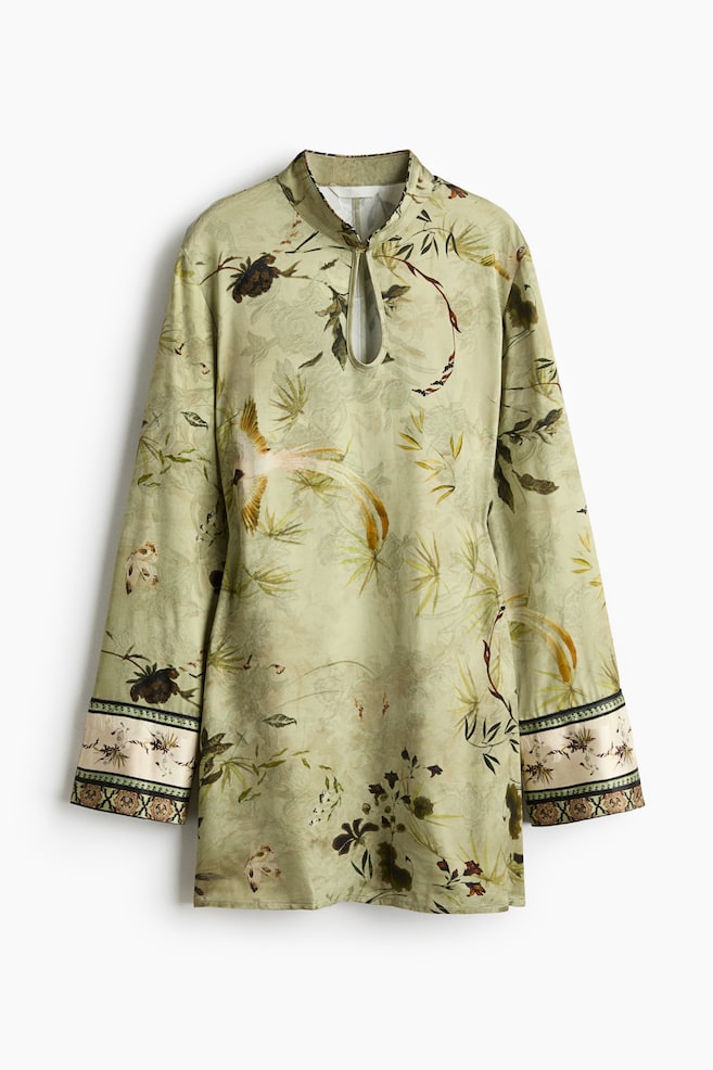 Jacquard-weave keyhole dress - Dusty green/Patterned - 1