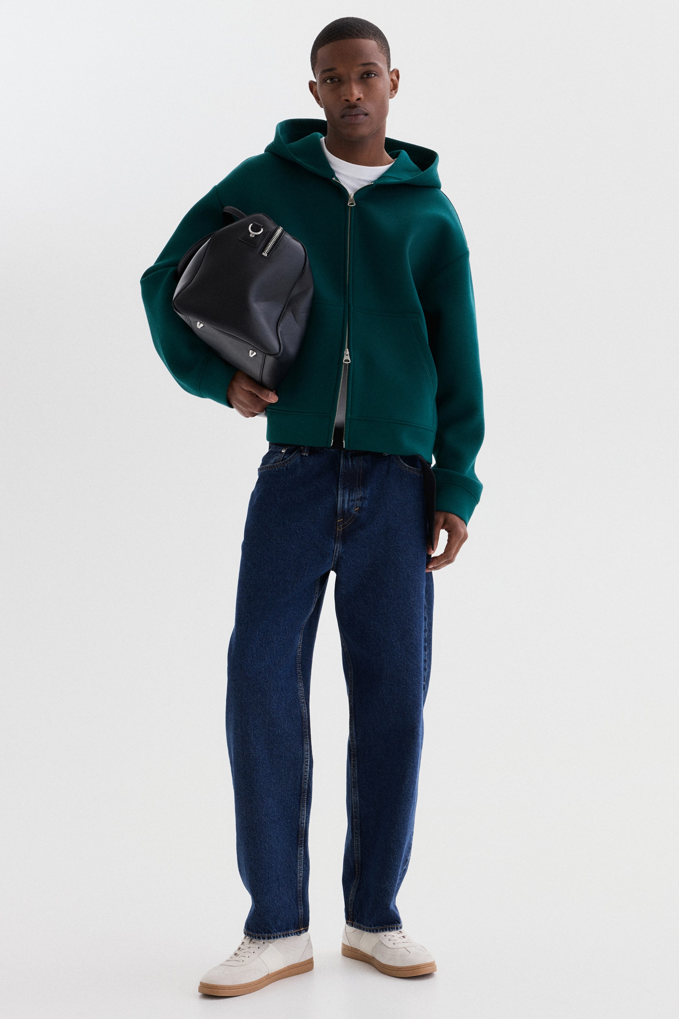 Veste à capuche ample fermeture éclair en scuba