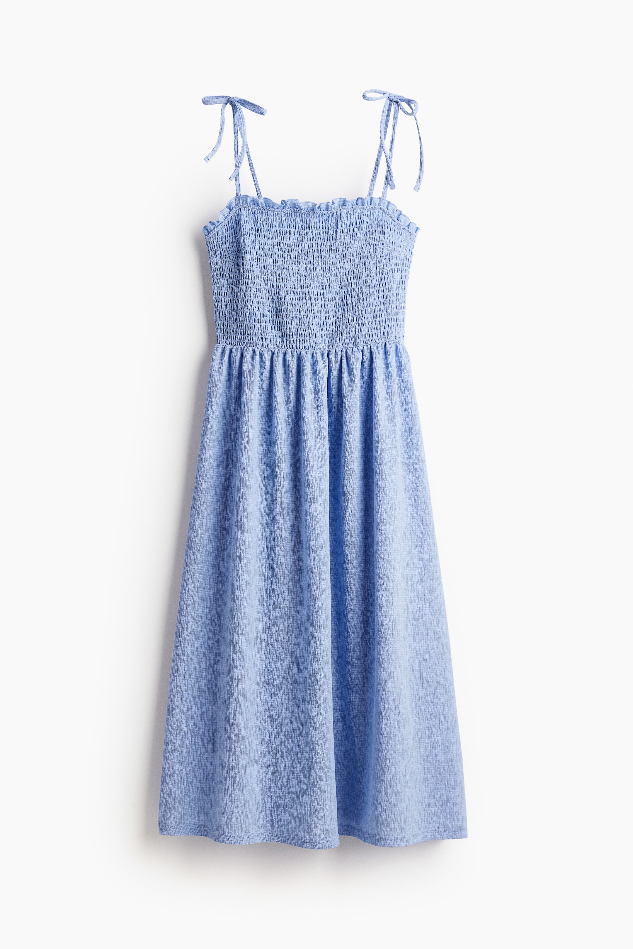 Tie-strap smocked dress - Square neckline - Sleeveless - Light blue ...