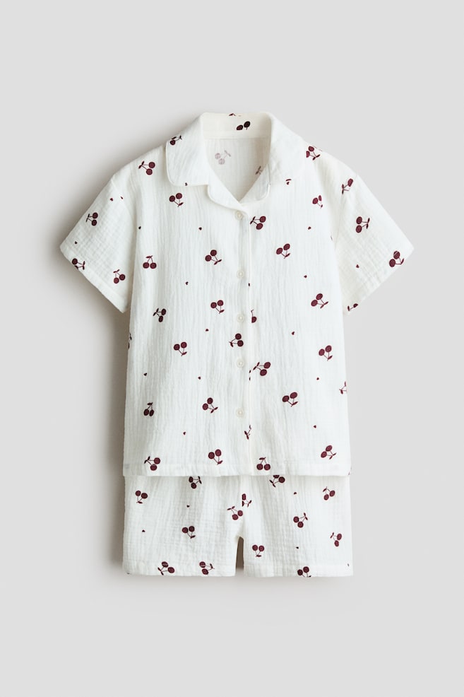 Patterned muslin pyjamas - White/Cherries - 1